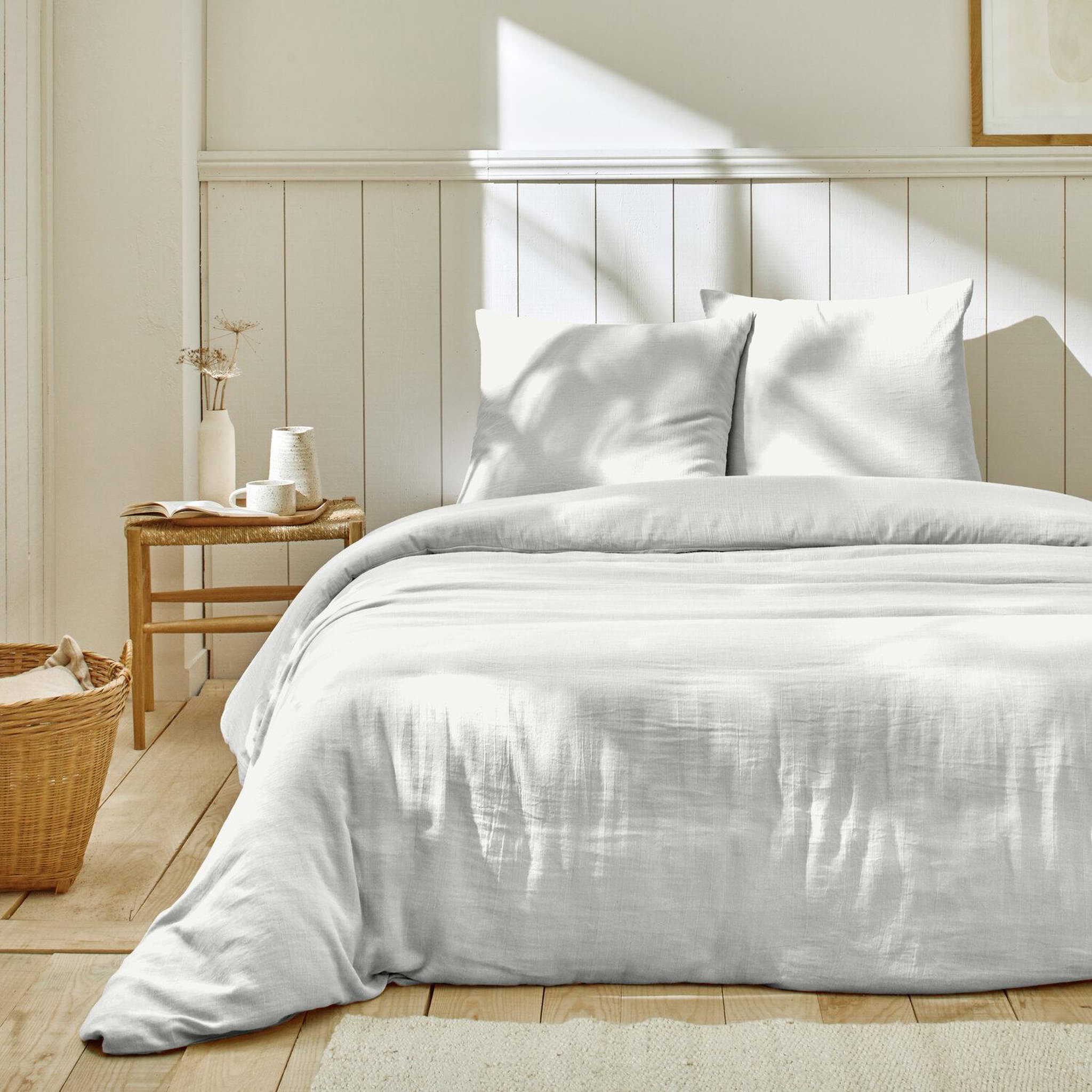 Voir la diapositive 2 : Home collection Parure housse de couette en gaze de coton - rose