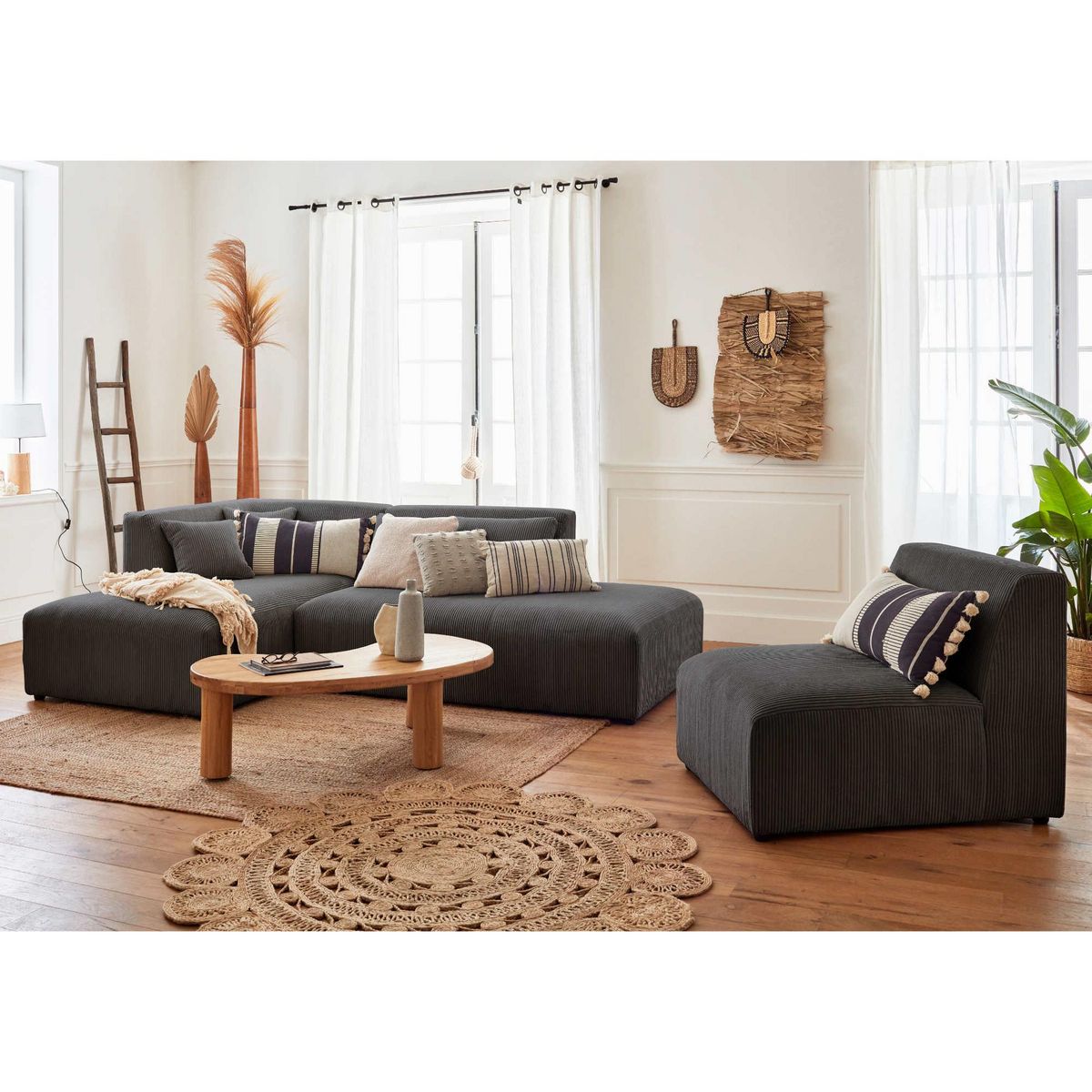 LISA DESIGN Victoire - canapé modulable d'angle gauche - 5 places - en velours côtelé