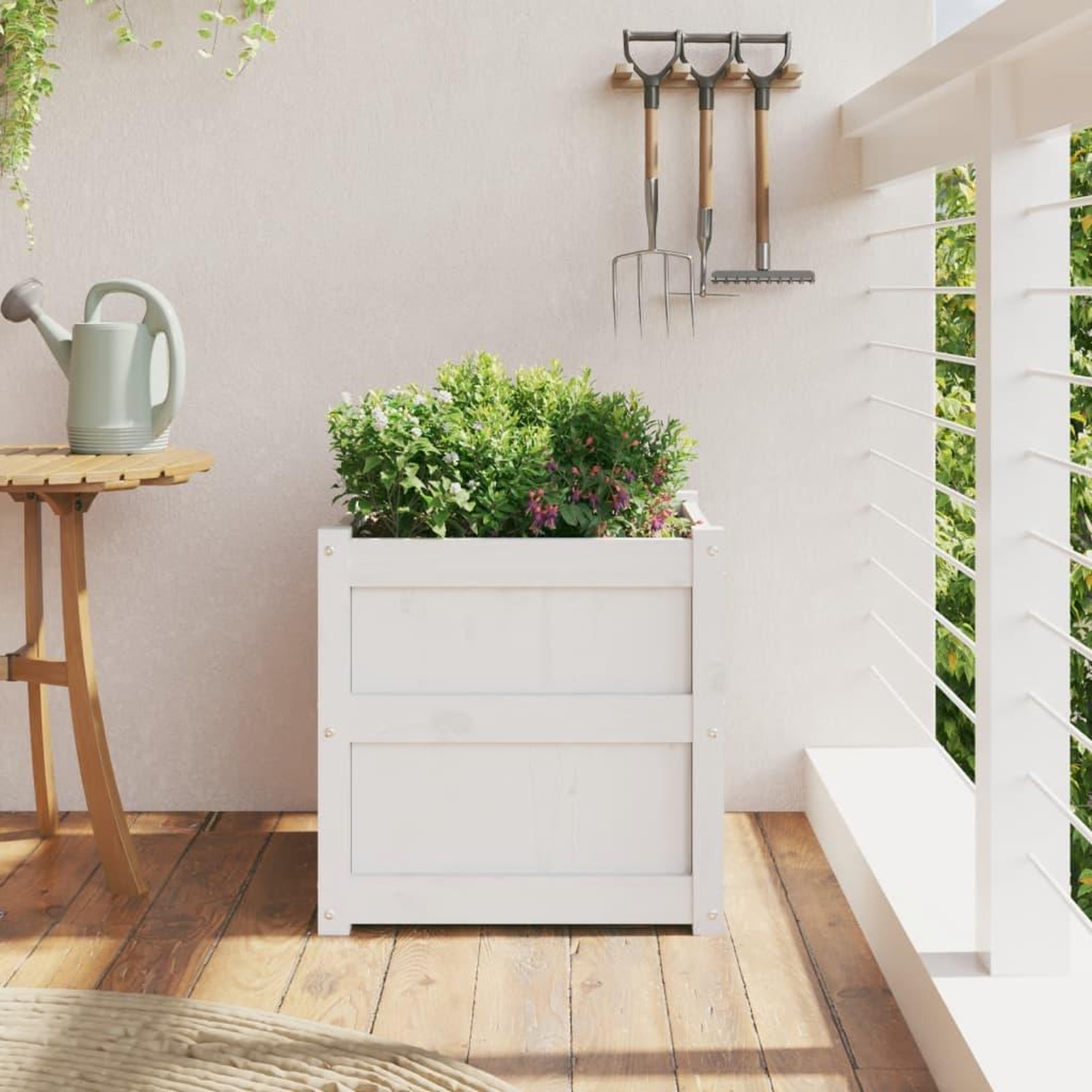 Voir la diapositive 3 : VIDAXL Jardiniere blanc 50x50x50 cm bois de pin massif