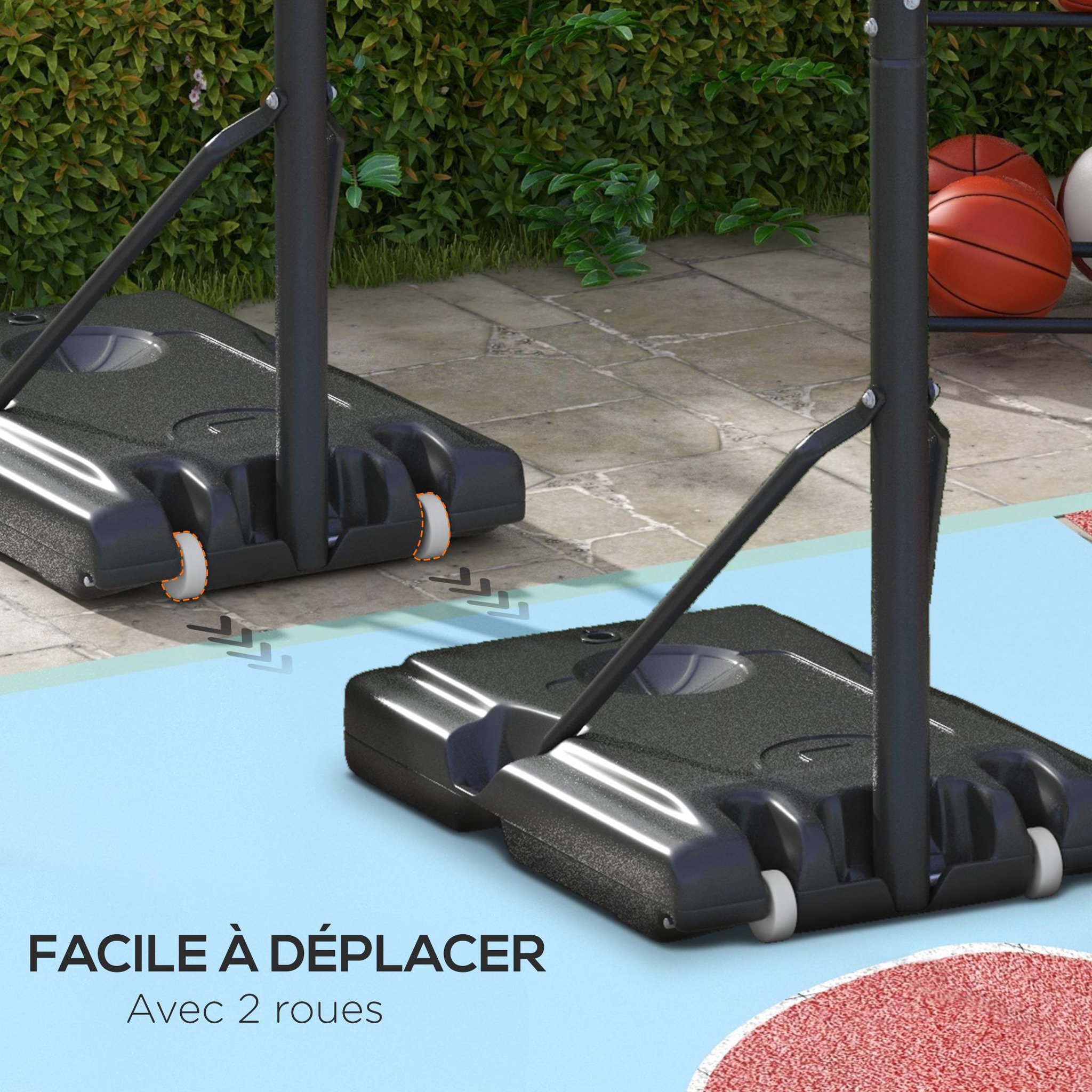 Voir la diapositive 4 : HOMCOM Panier de basket sur pied hauteur réglable 2,35-3,05 m - roulettes, base de lestage - acier PE noir