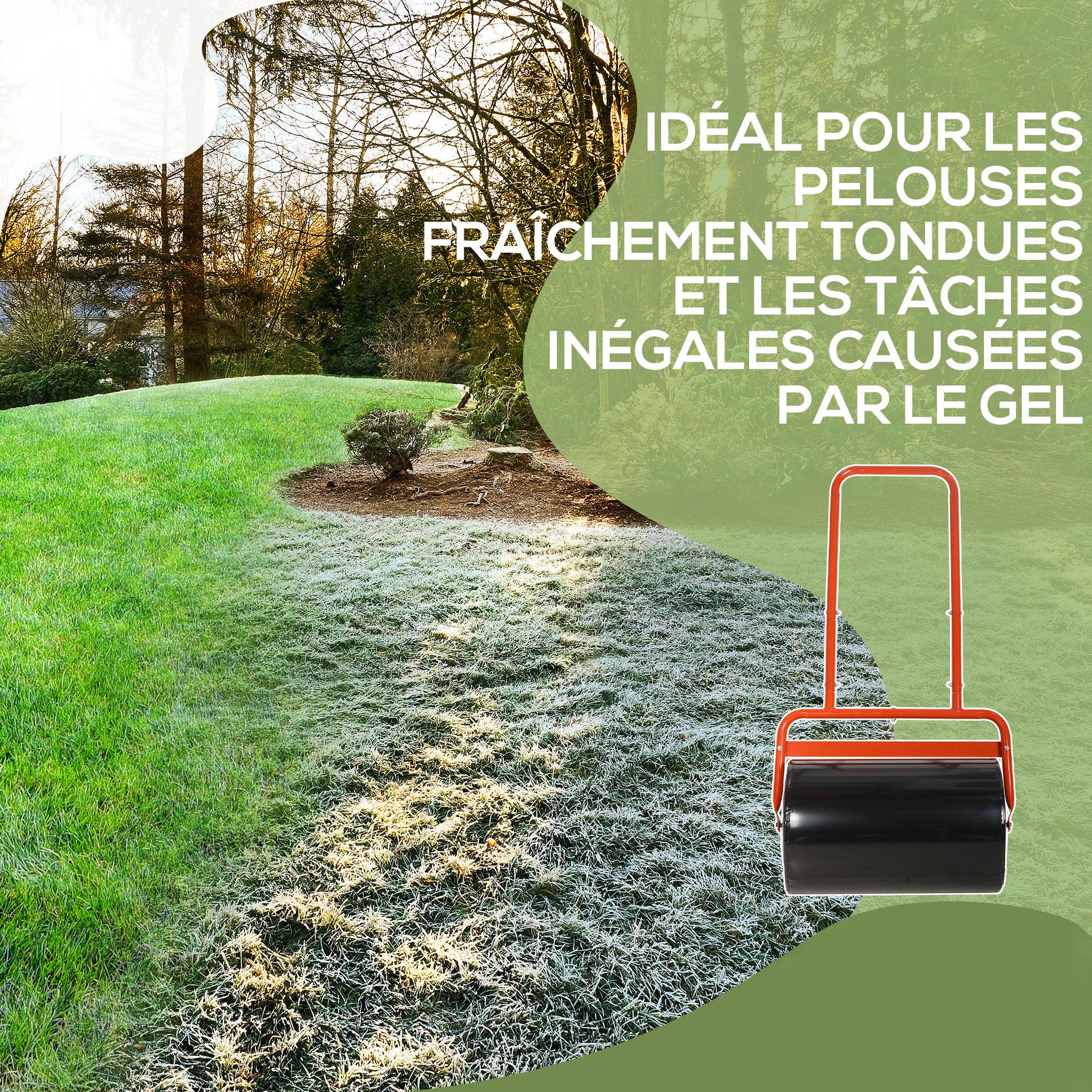 Voir la diapositive 5 : OUTSUNNY Rouleau à gazon jardin en acier avec poignée dim. 59l x 32l x 113h cm lestage max. 38 l rouge noir