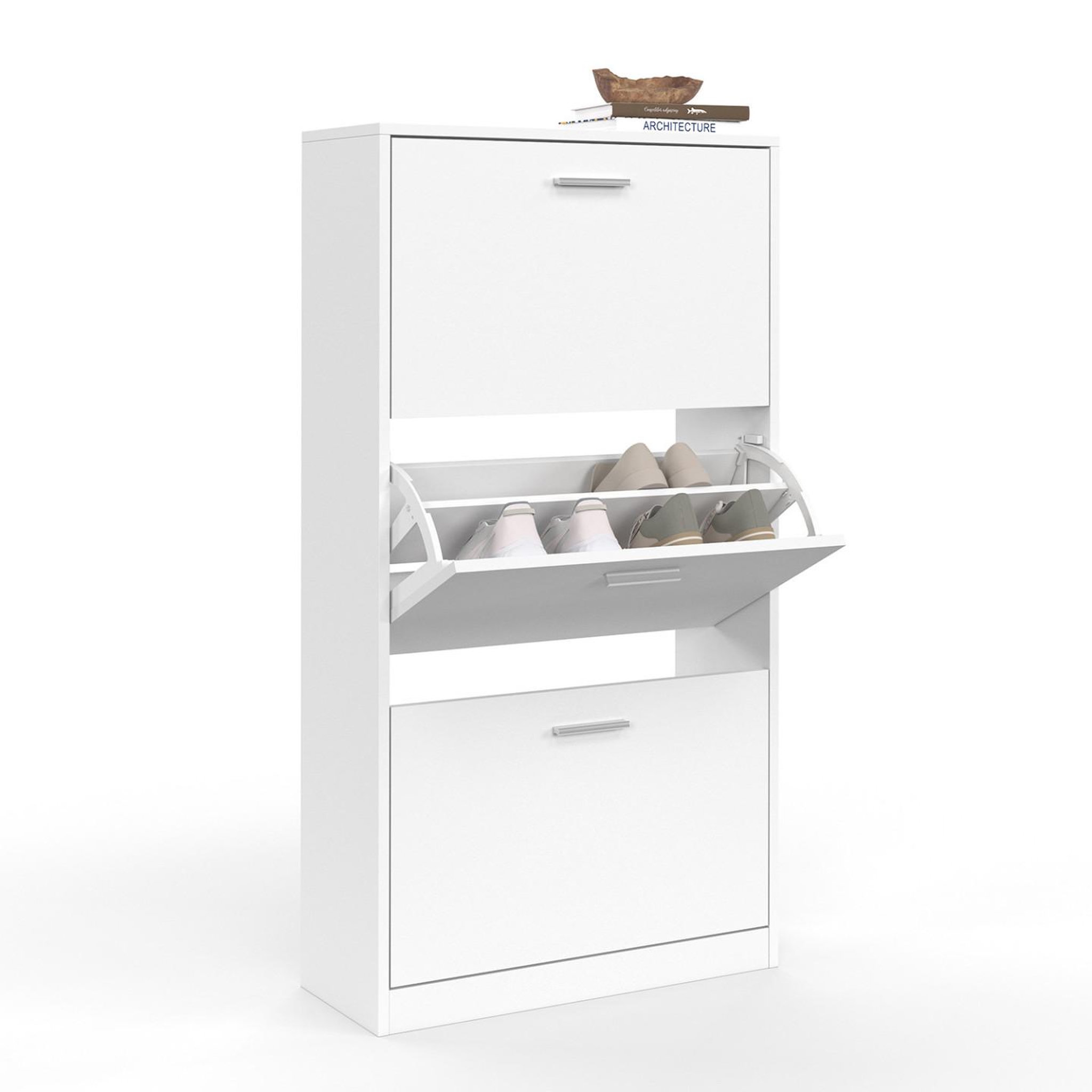 ID MARKET Meuble à chaussures 18 paires klark 3 portes blanc