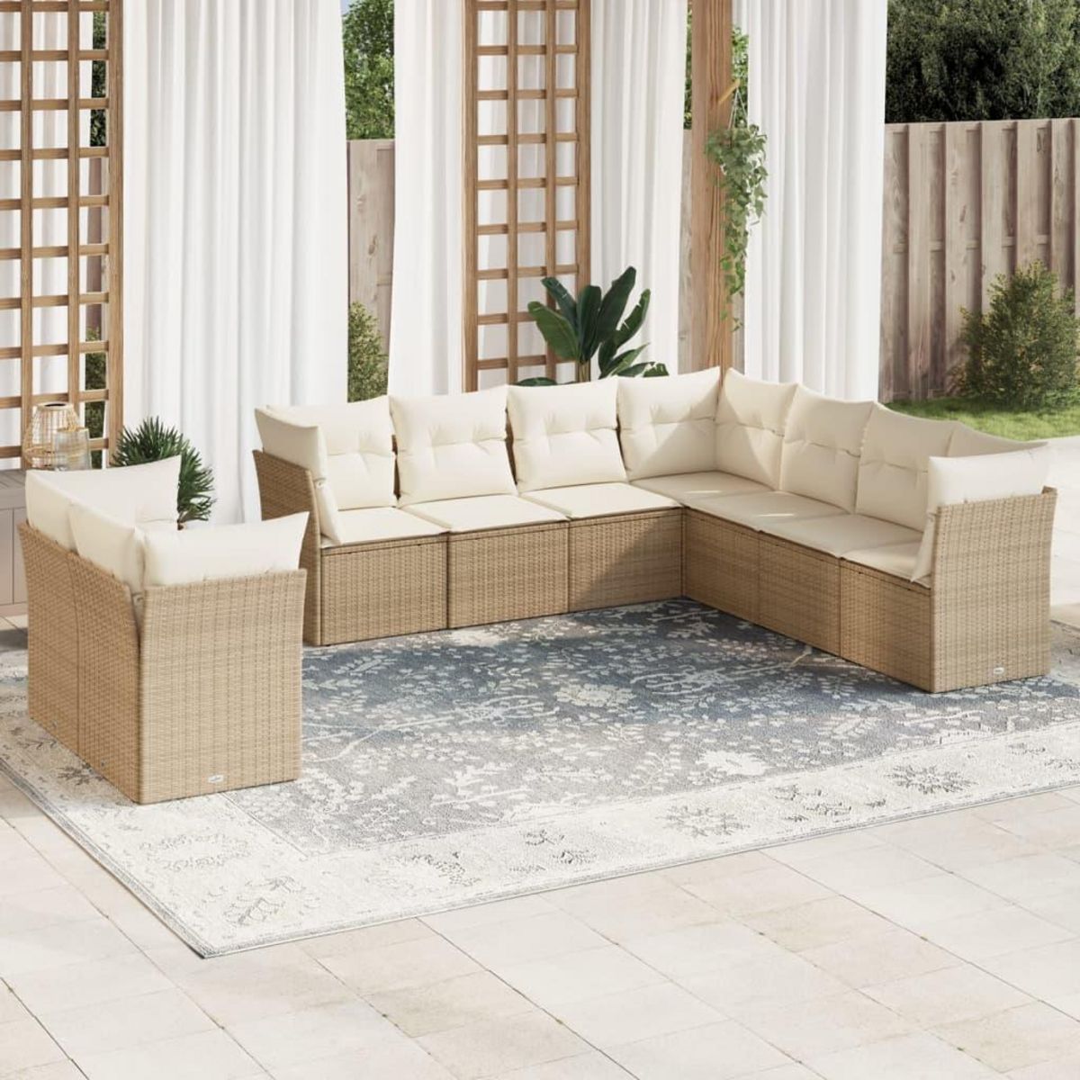 VIDAXL Salon de jardin avec coussins 9 pcs beige resine tressee
