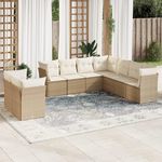 VIDAXL Salon de jardin avec coussins 9 pcs beige resine tressee
