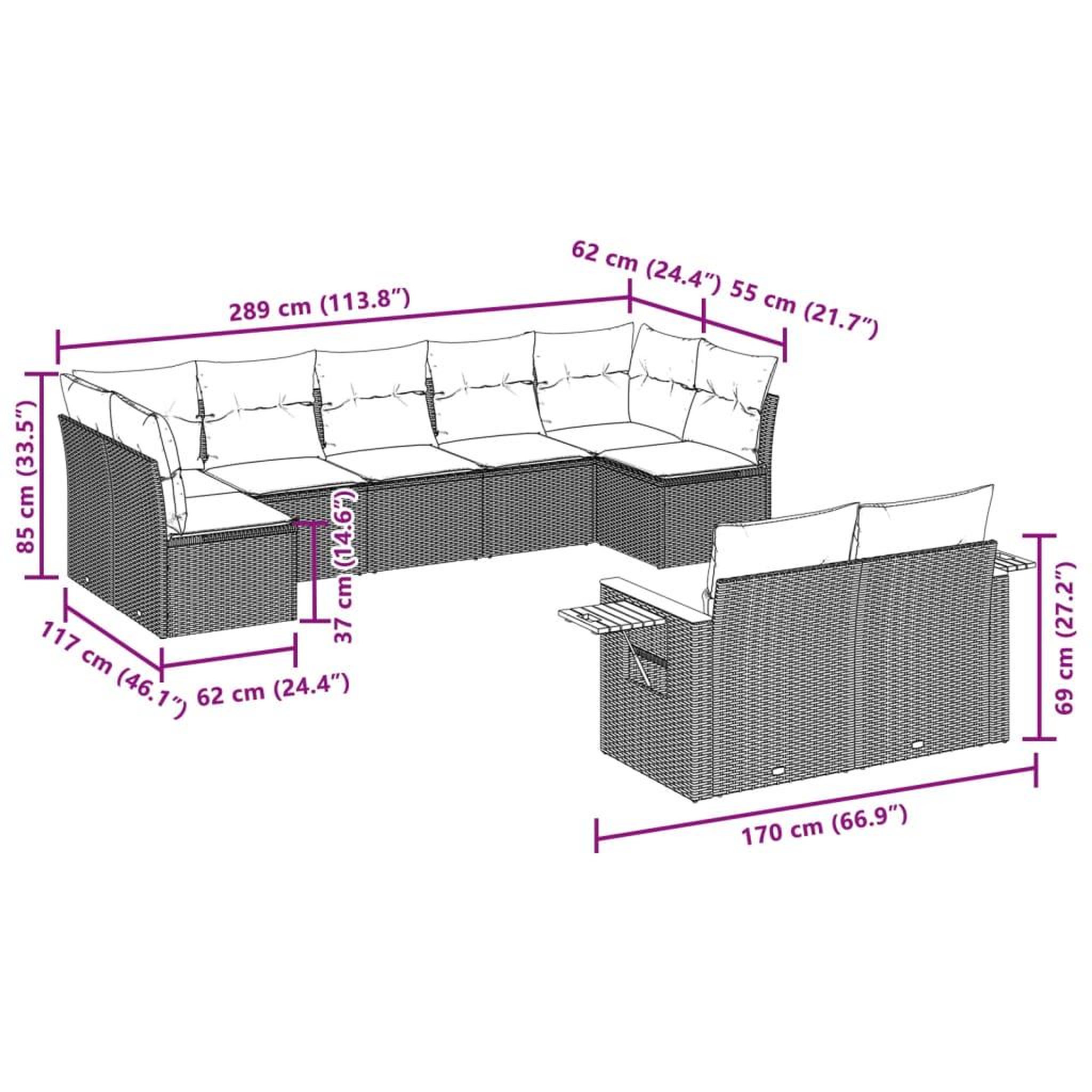 Voir la diapositive 6 : VIDAXL Salon de jardin avec coussins 9 pcs beige resine tressee