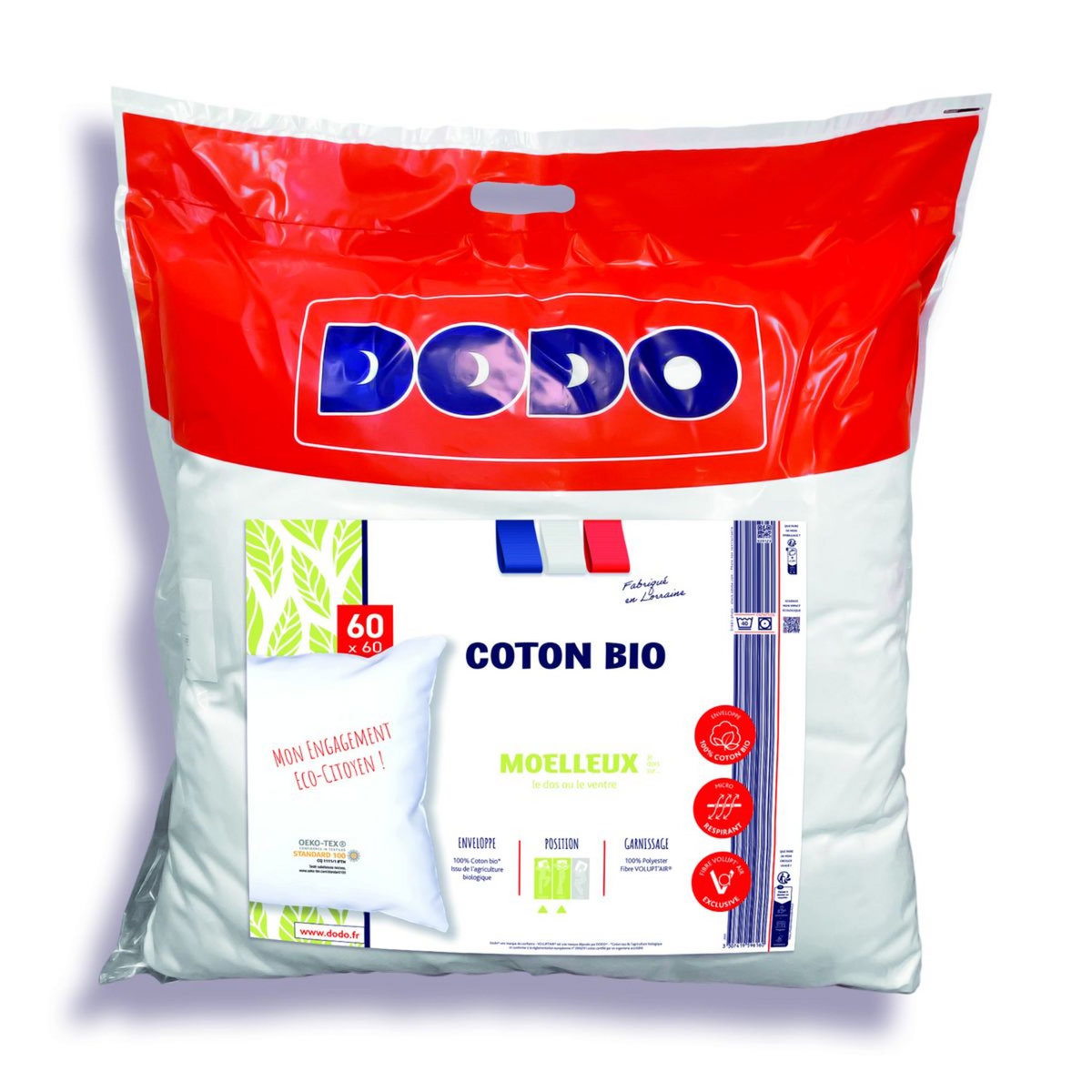 DODO Oreiller confort moelleux en coton Bio 