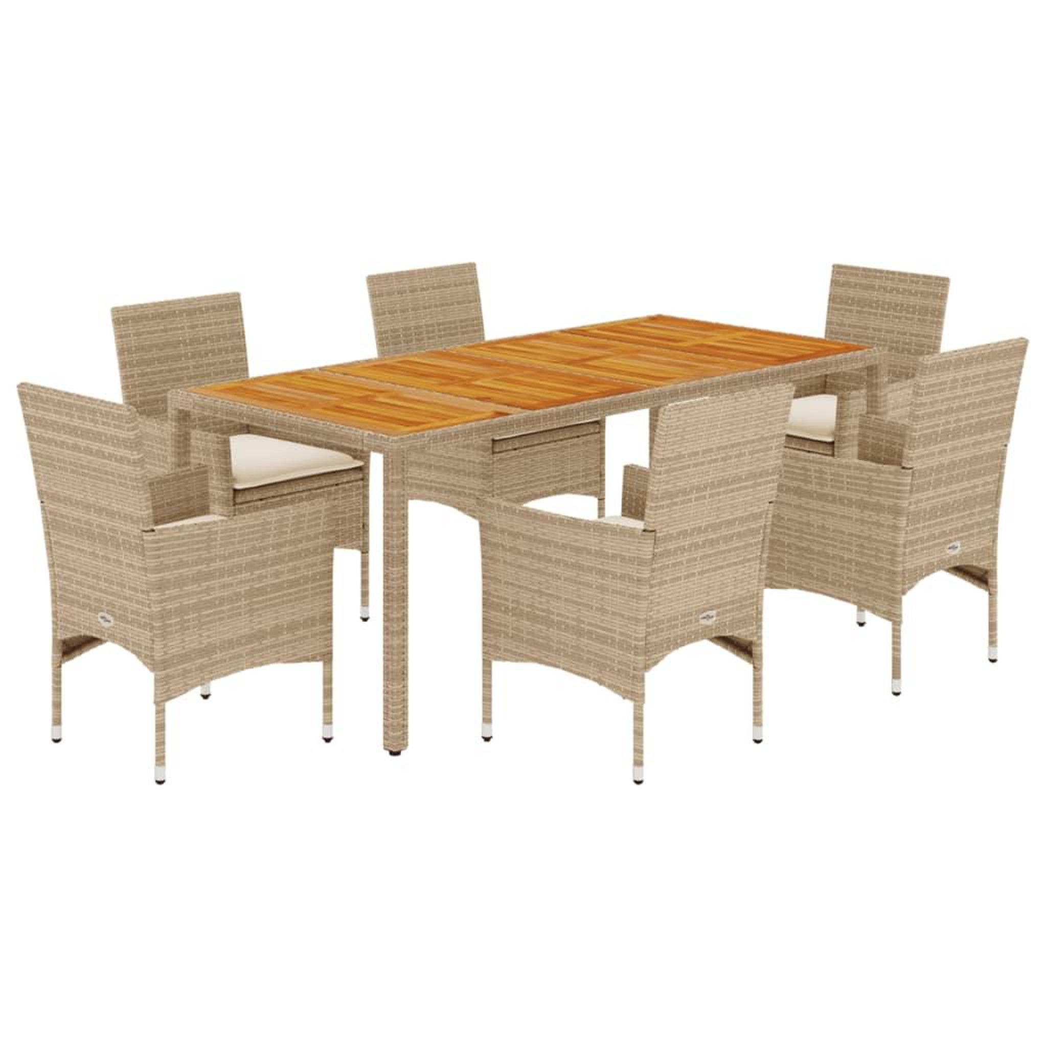 Voir la diapositive 2 : VIDAXL Ensemble a manger de jardin et coussins 7pcs beige rotin acacia