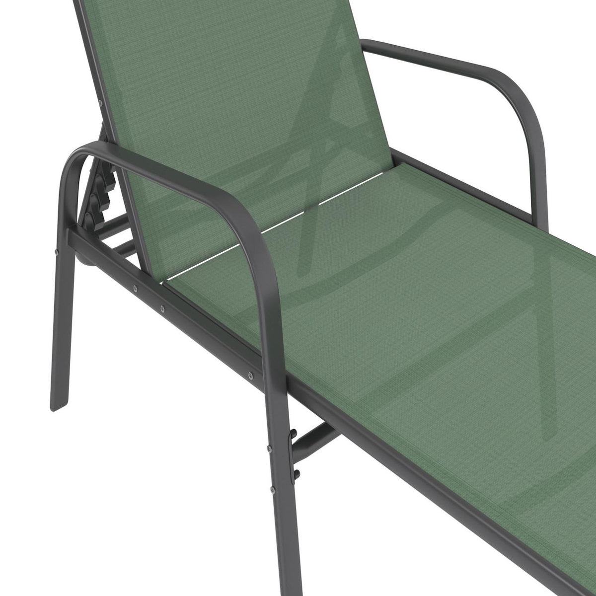 ID MARKET Lot de 2 transats de jardin inclinables FIDJI en acier et toile vert olive