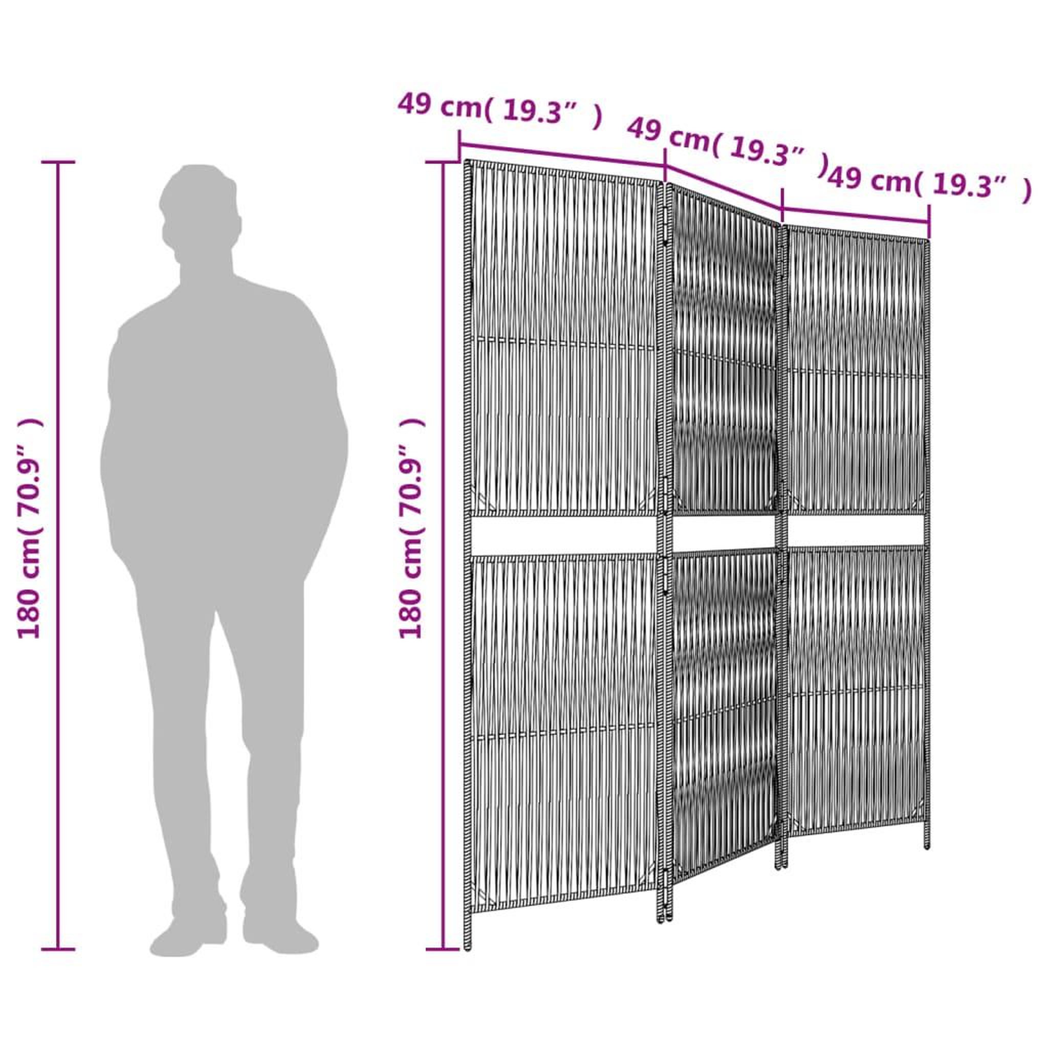 Voir la diapositive 6 : VIDAXL Cloison de separation 3 panneaux gris resine tressee