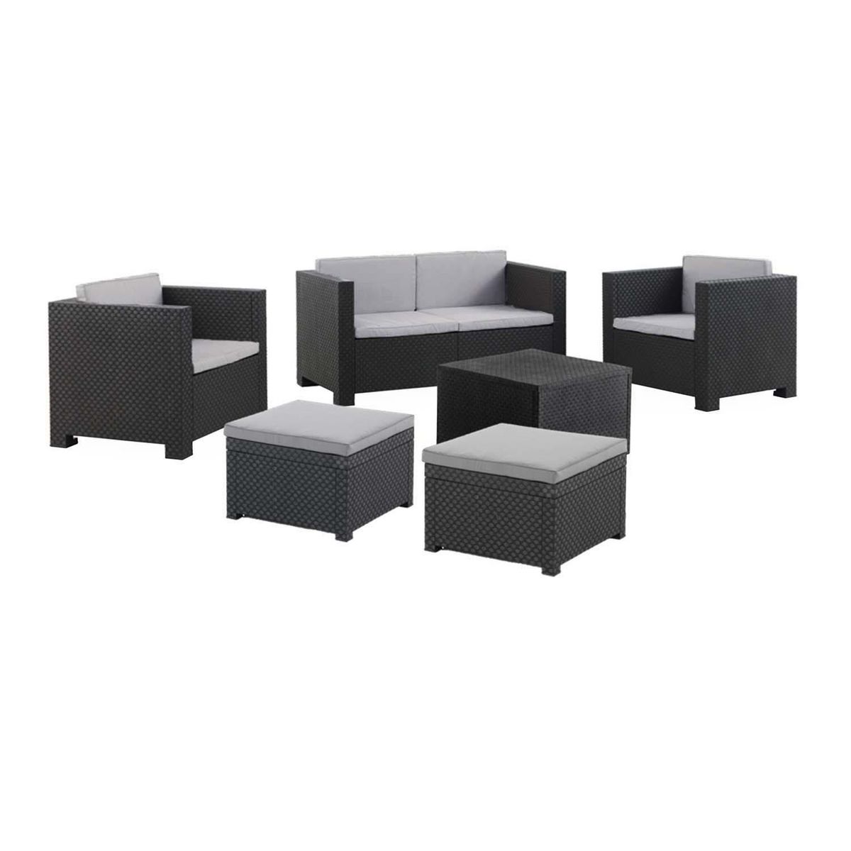 CONCEPT USINE Salon de jardin 6 places effet résine tressée gris ANKARA