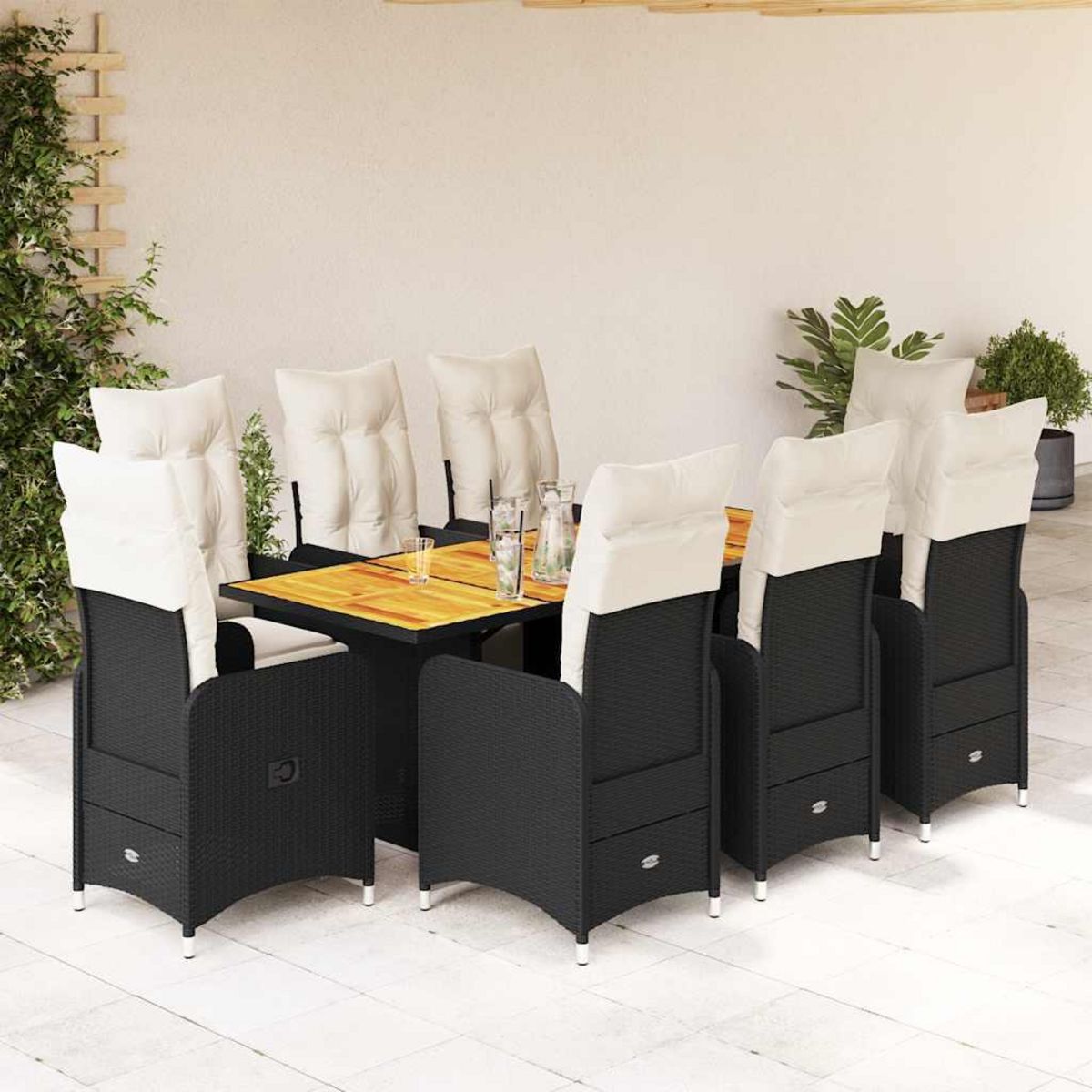 VIDAXL Ensemble de bistro de jardin 9 pcs coussins noir poly rotin