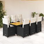 VIDAXL Ensemble de bistro de jardin 9 pcs coussins noir poly rotin