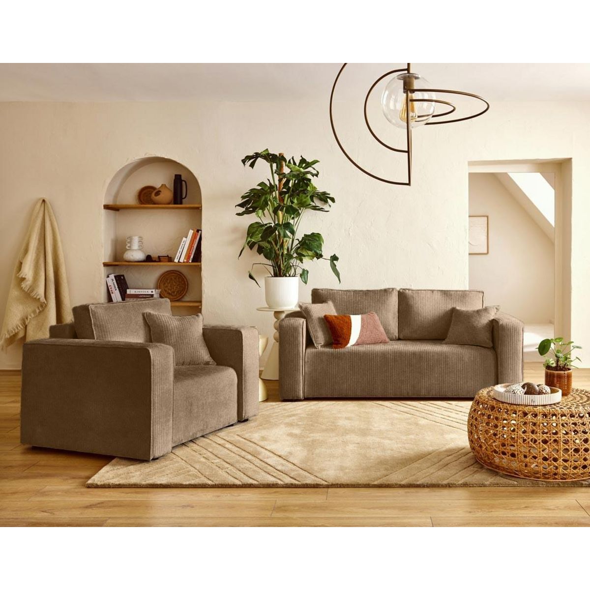 BEST MOBILIER Topaze - canapé droit 2 places en velours côtelé plat