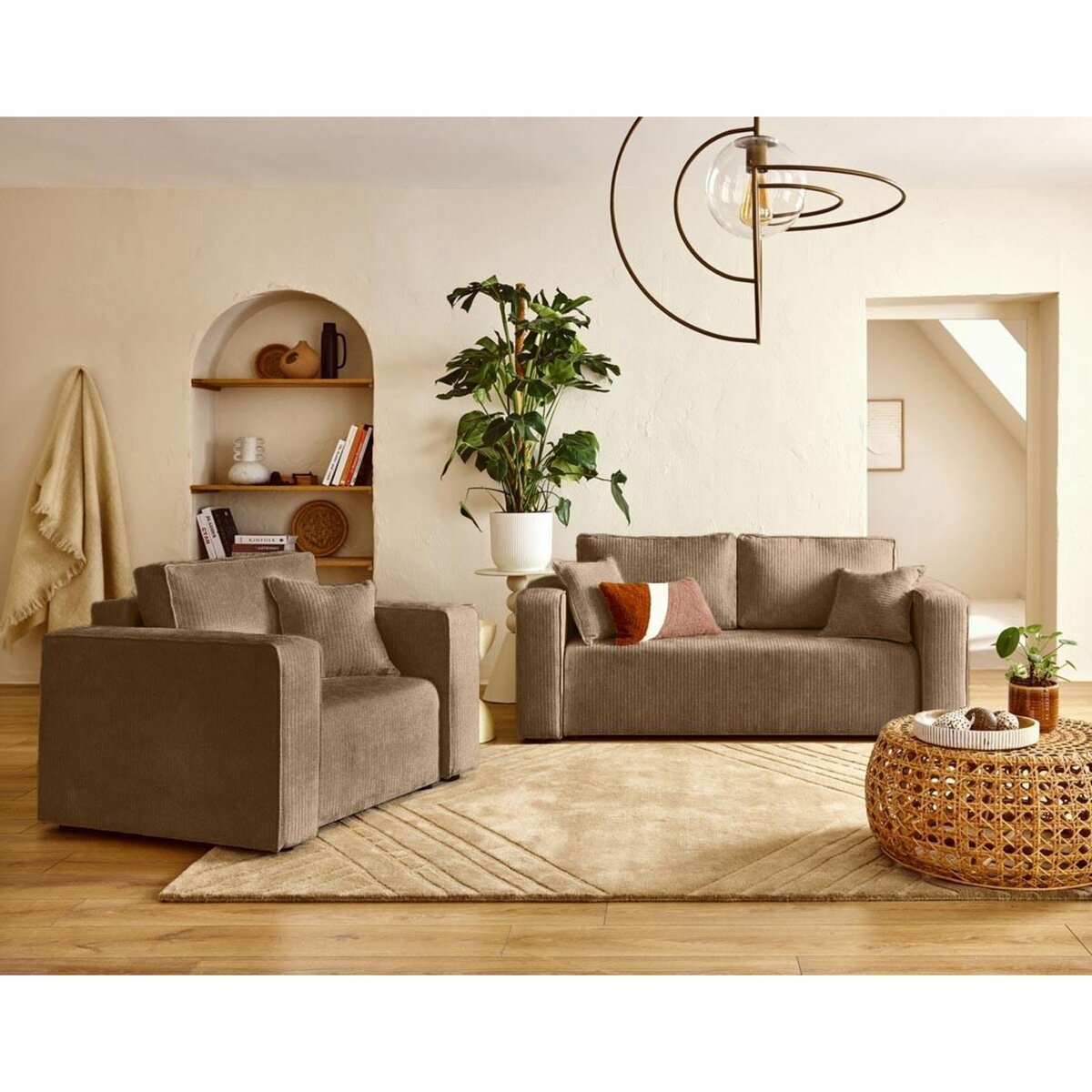 BEST MOBILIER Topaze - canapé droit 2 places en velours côtelé plat