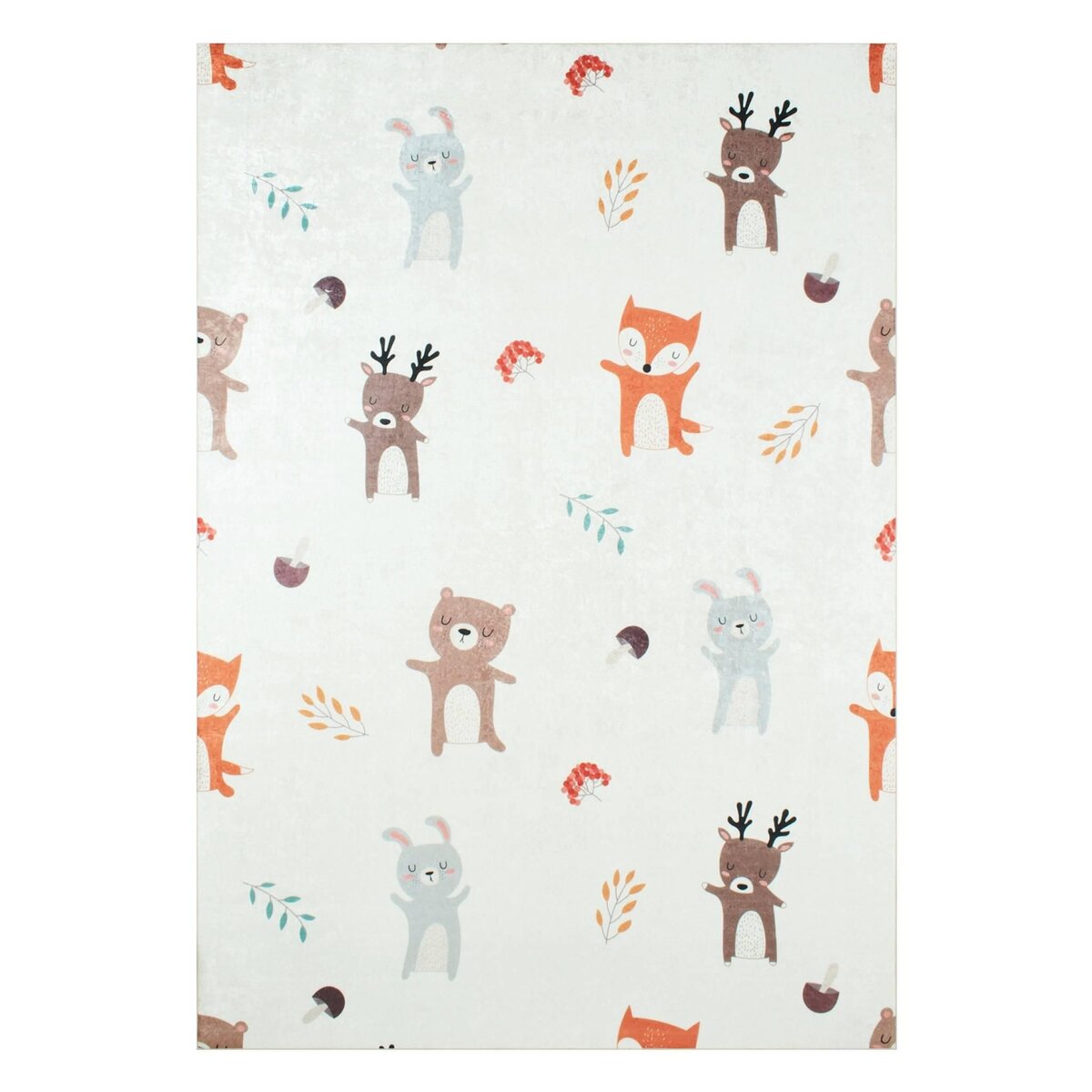 SWEEEK Tapis intérieur enfant blanc imprimé animaux thème automnal - Ravon