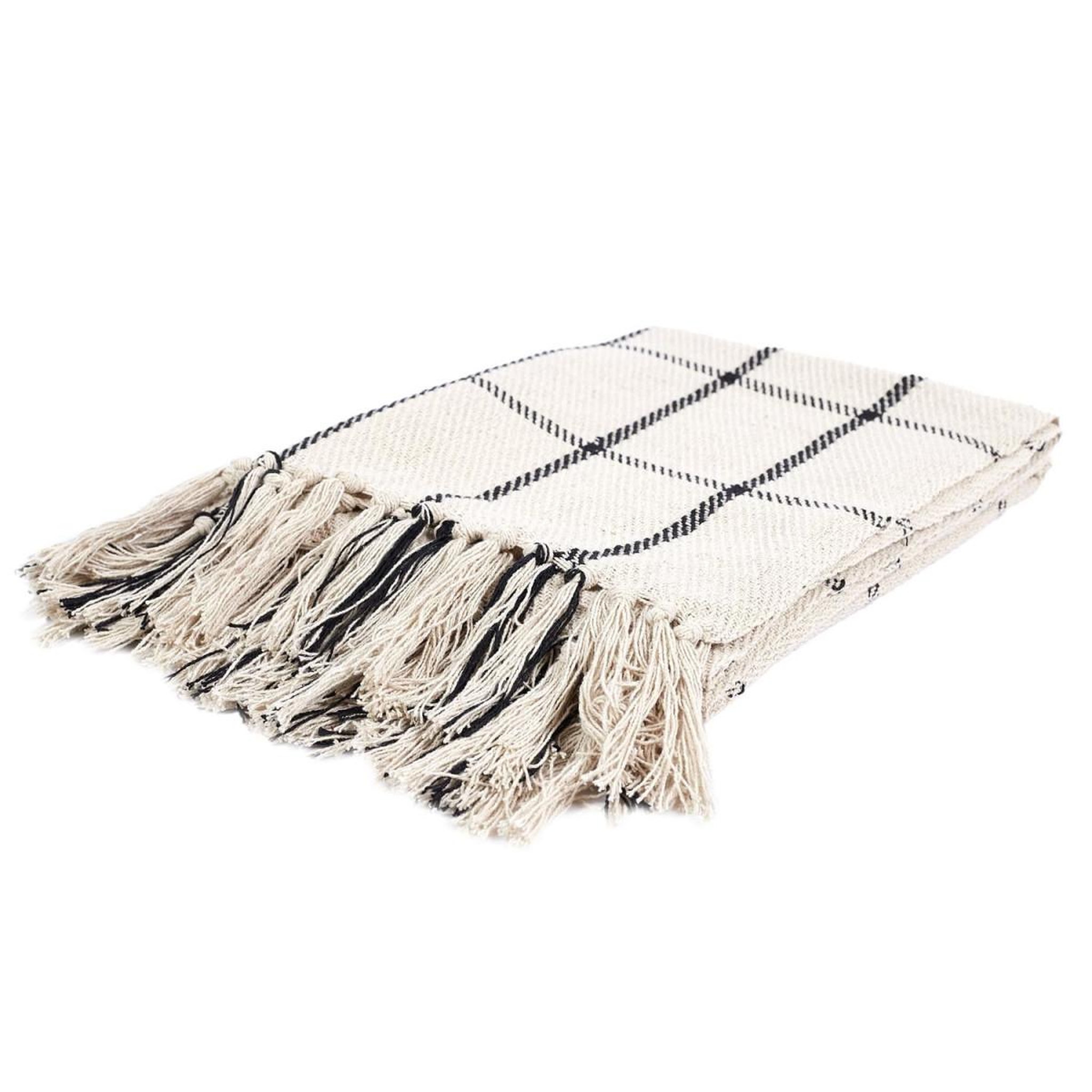 Voir la diapositive 2 : The Home Deco Factory Plaid à franges  imprimé  125x150cm beige & noir