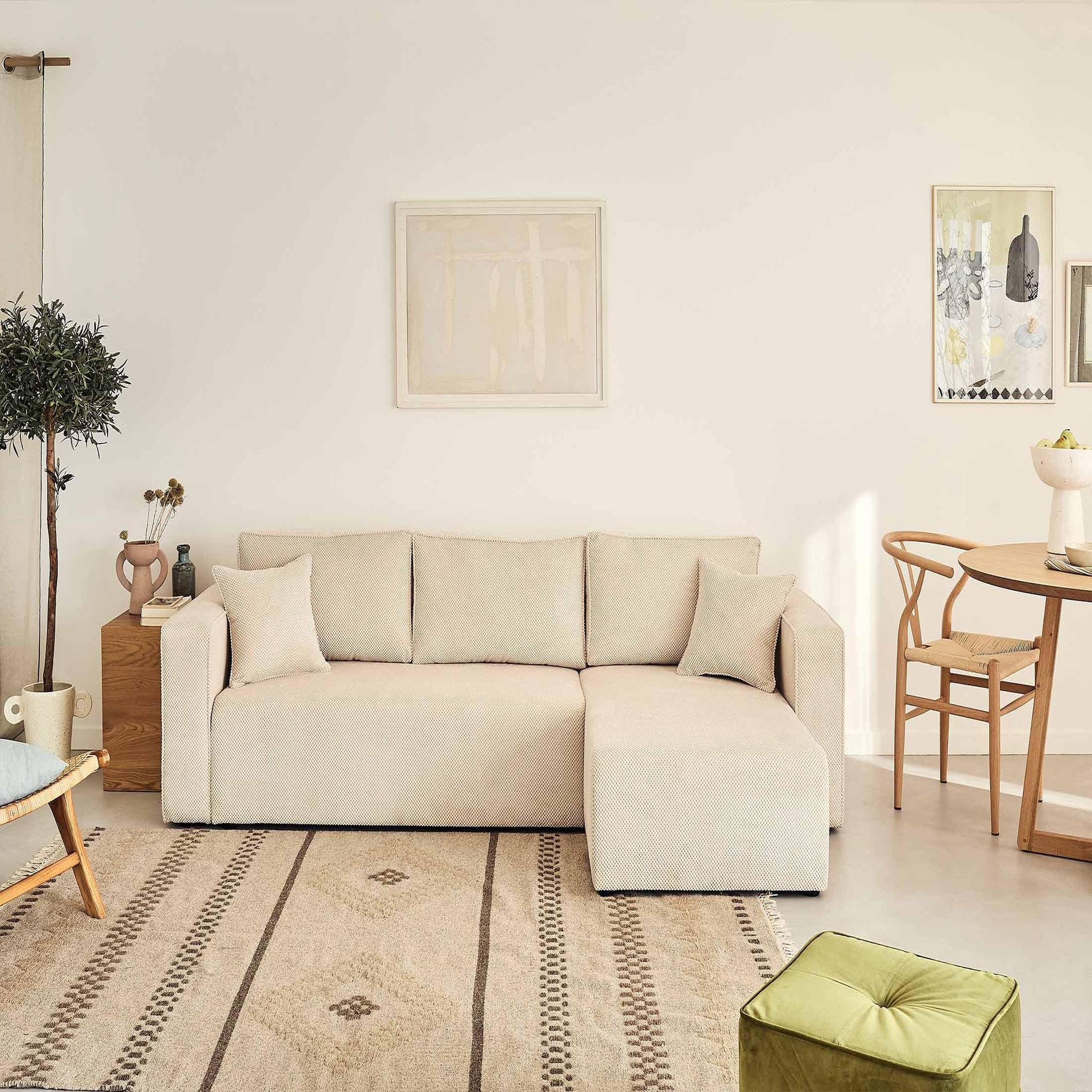 Voir la diapositive 6 : BEST MOBILIER Topaze - canapé d'angle réversible - 4 places - convertible avec coffre - en velours texturé