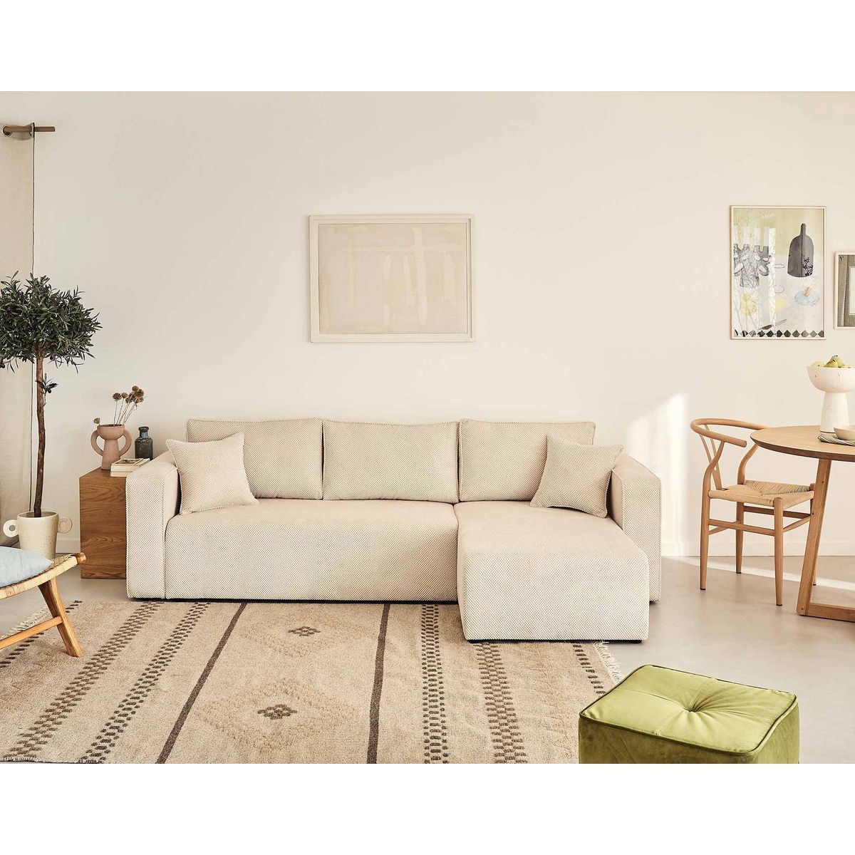 BEST MOBILIER Topaze - canapé d'angle réversible - 4 places - convertible avec coffre - en velours texturé