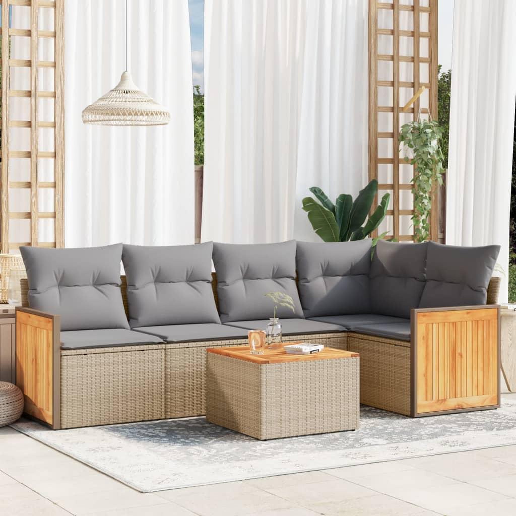 VIDAXL Salon de jardin avec coussins 6 pcs beige resine tressee