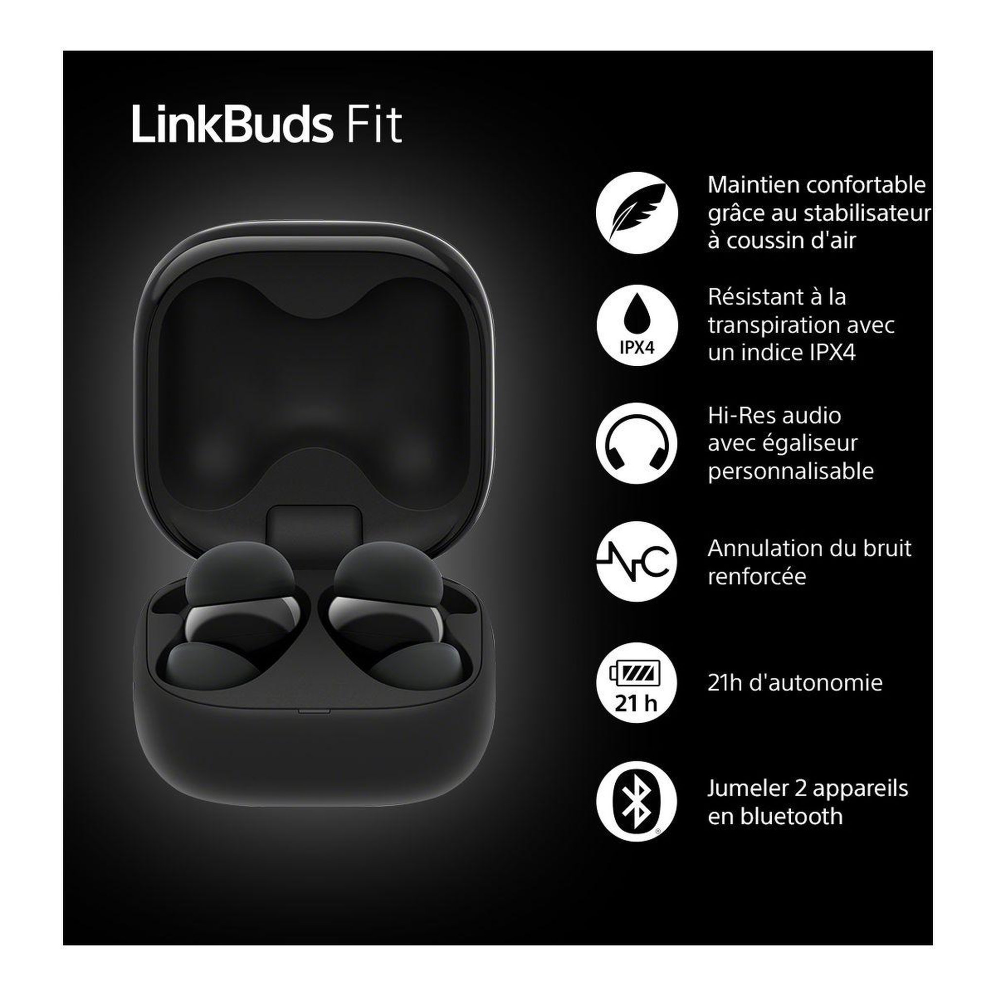 Voir la diapositive 3 : SONY Ecouteurs Linkbuds Fit Noir