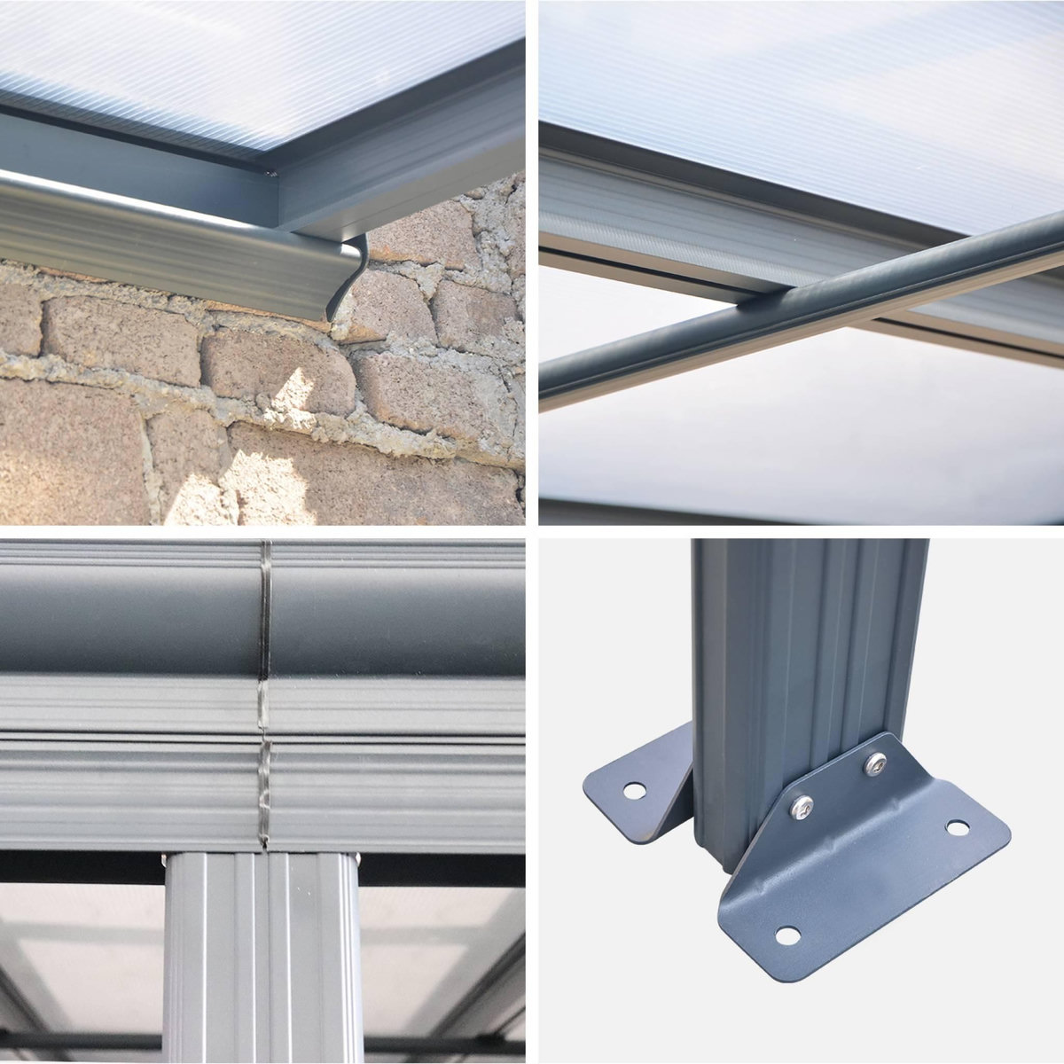 SWEEEK Pergola murale 3x4 m en aluminium et polycarbonate avec gouttière. pergola adossée. Avenio