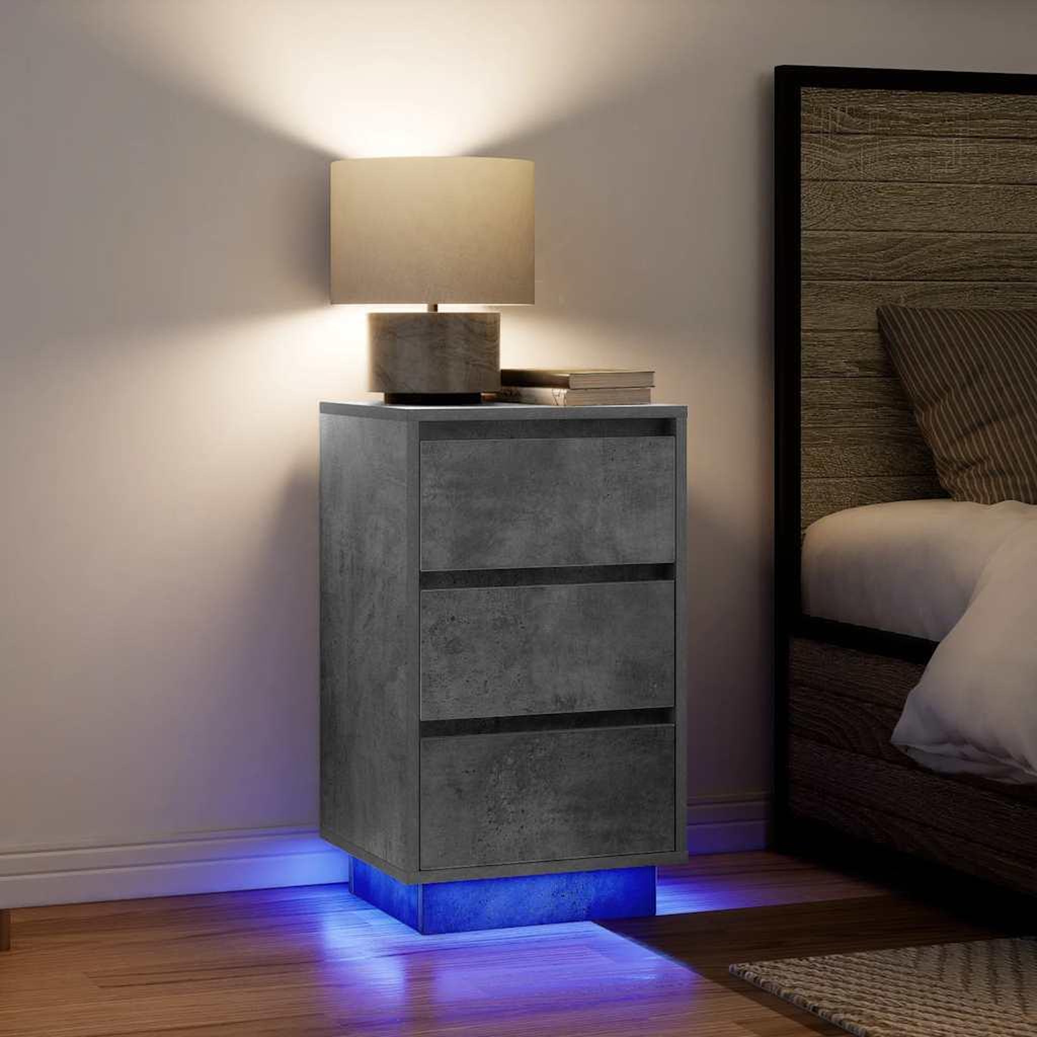 VIDAXL Table de chevet avec lumieres LED gris beton 38x34x65 cm