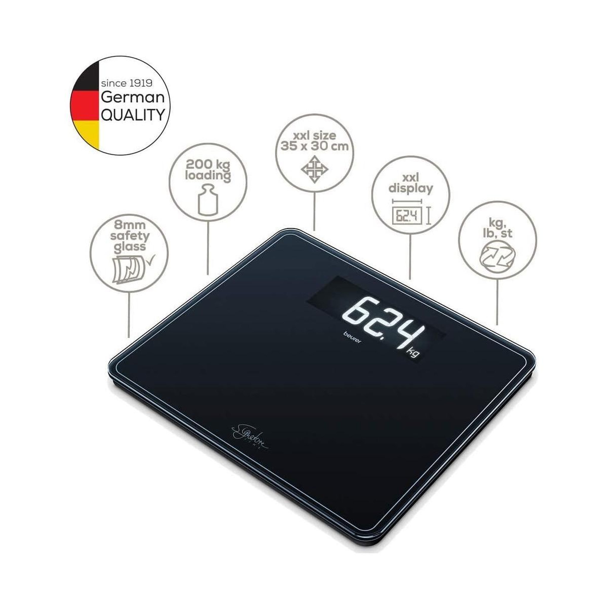 Voir la diapositive 3 : Beurer Balance en verre Beurer GS410, charge maximale 200 kg, couleur noire
