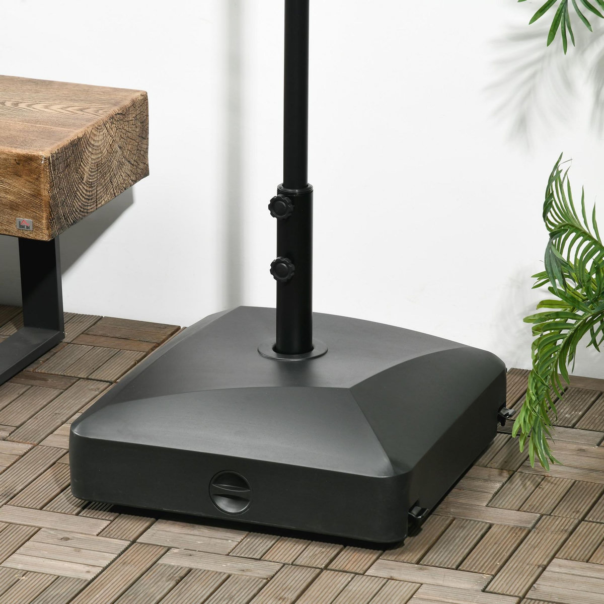 OUTSUNNY Pied de parasol carré à lester - dim. 54,5 x 54,5 x 48 cm - roulettes PE noir