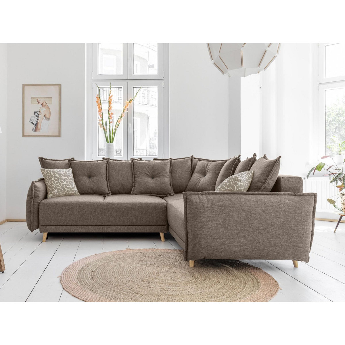 BEST MOBILIER Lena - canapé d'angle convertible - avec coffre - style scandinave - 5 places - droit