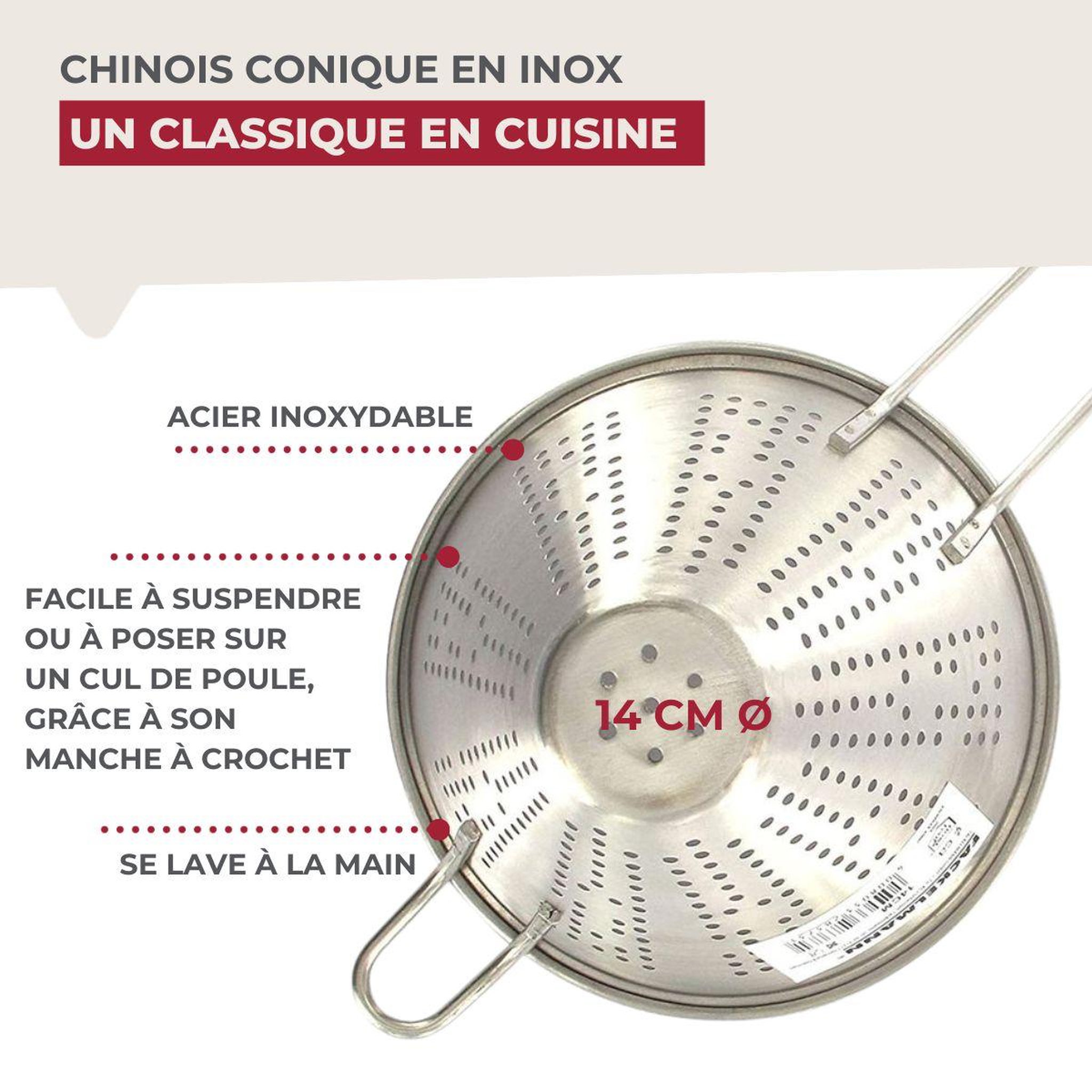 Voir la diapositive 3 : Fackelmann Chinois conique 14 cm de diamètre en inox fackelmann