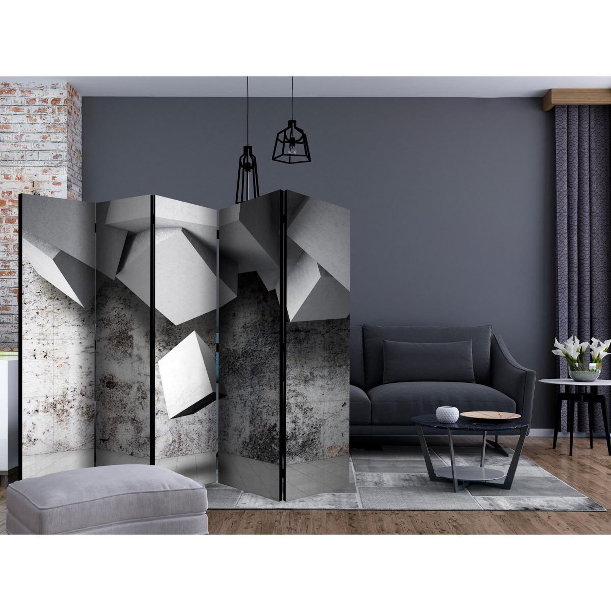 Voir la diapositive 2 : Paris Prix Paravent 5 volets  geometric rain  172x225cm