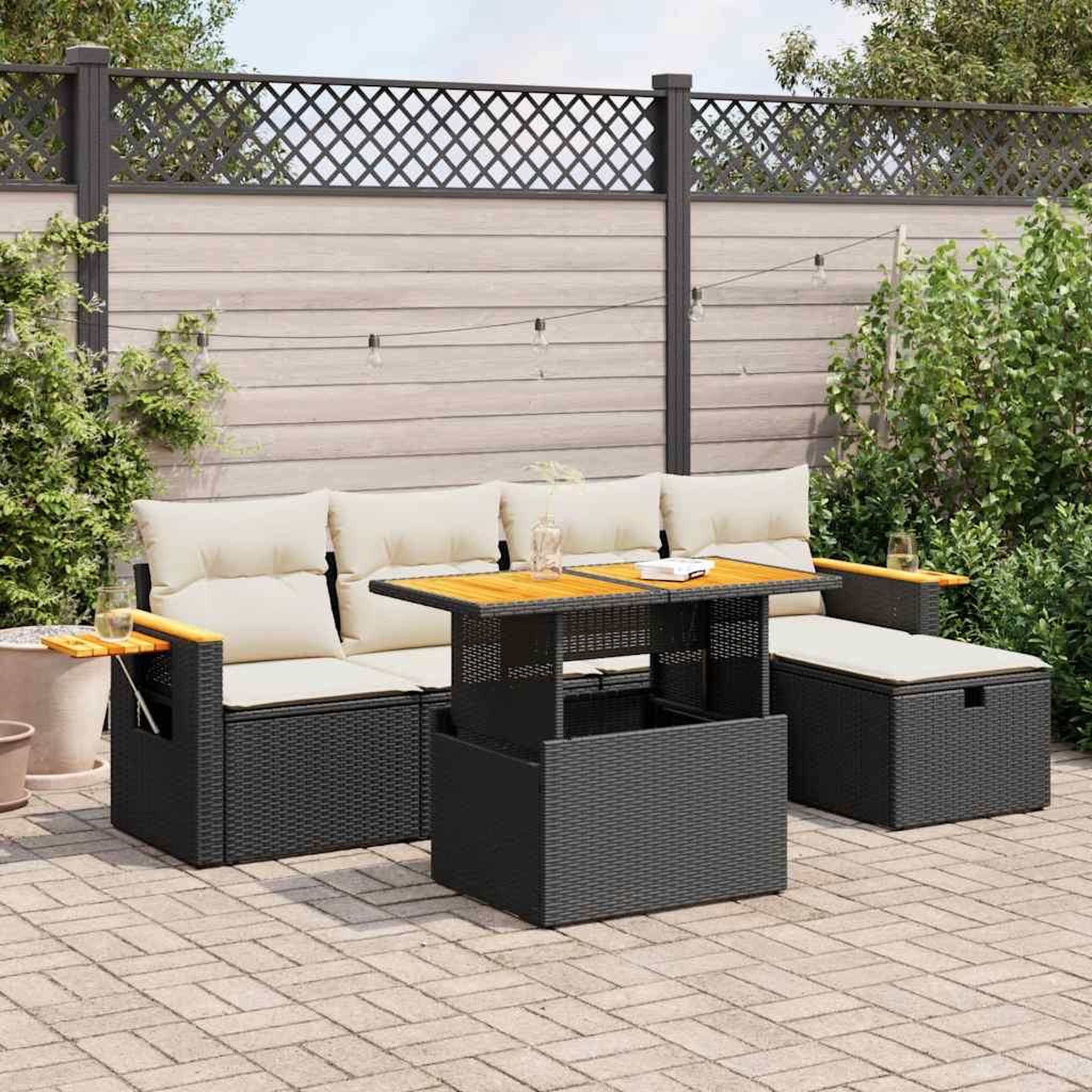 VIDAXL Salon de jardin 6 pcs avec coussins noir resine tressee