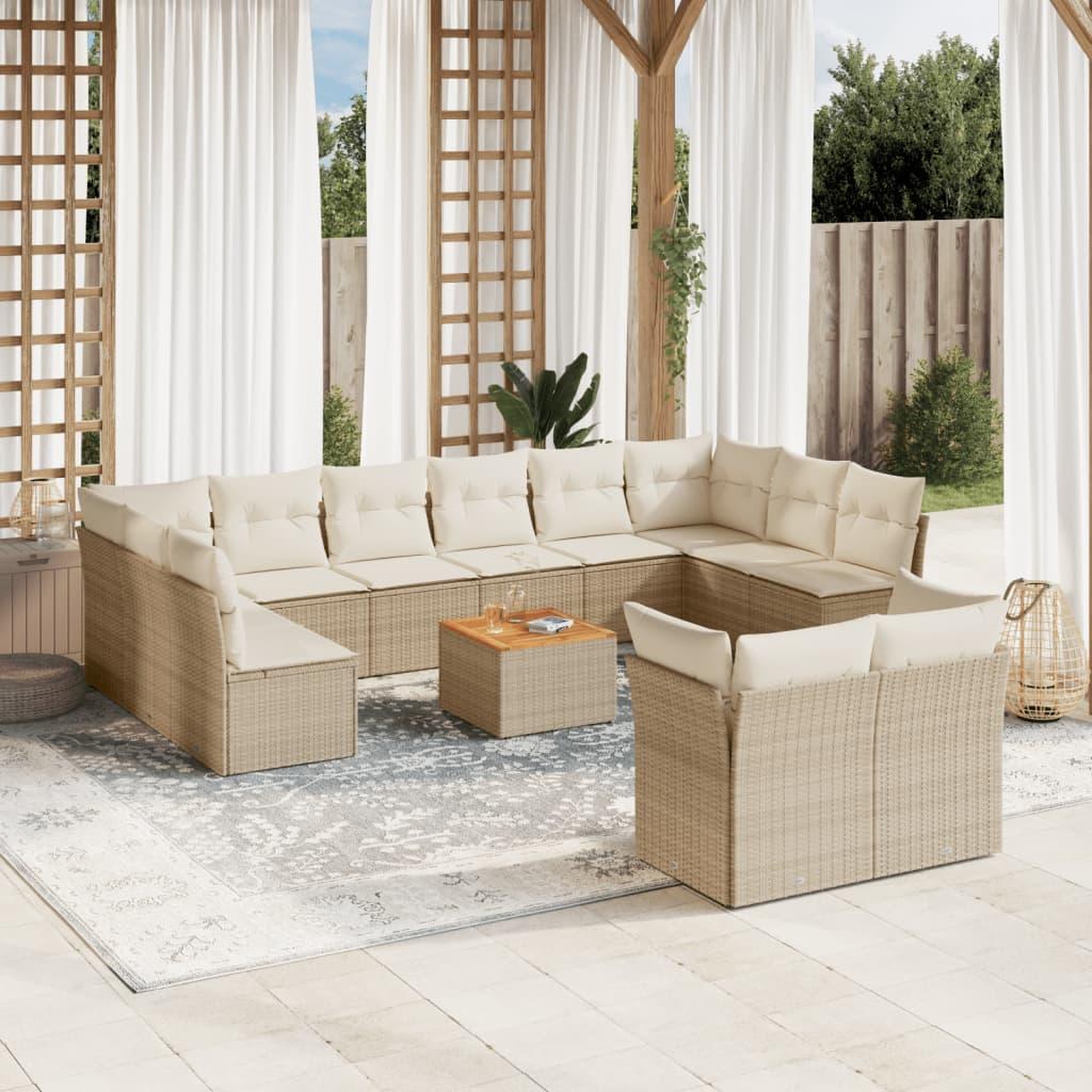VIDAXL Salon de jardin avec coussins 13 pcs beige resine tressee