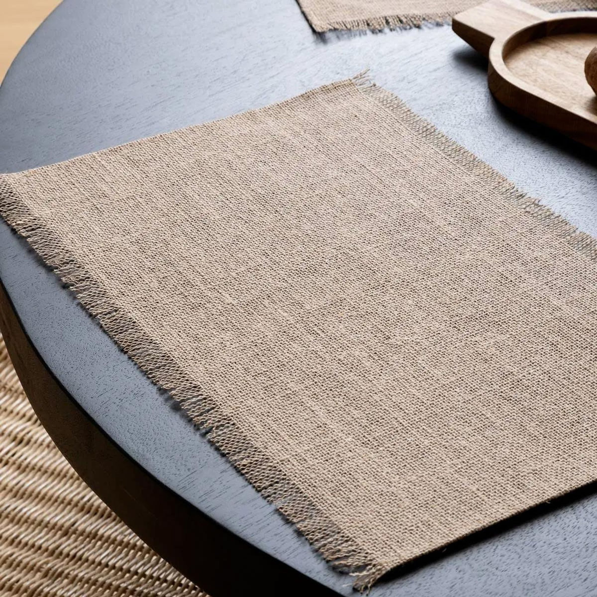 SECRET DE GOURMET Set de Table en Jute  Frange  30x45cm Naturel