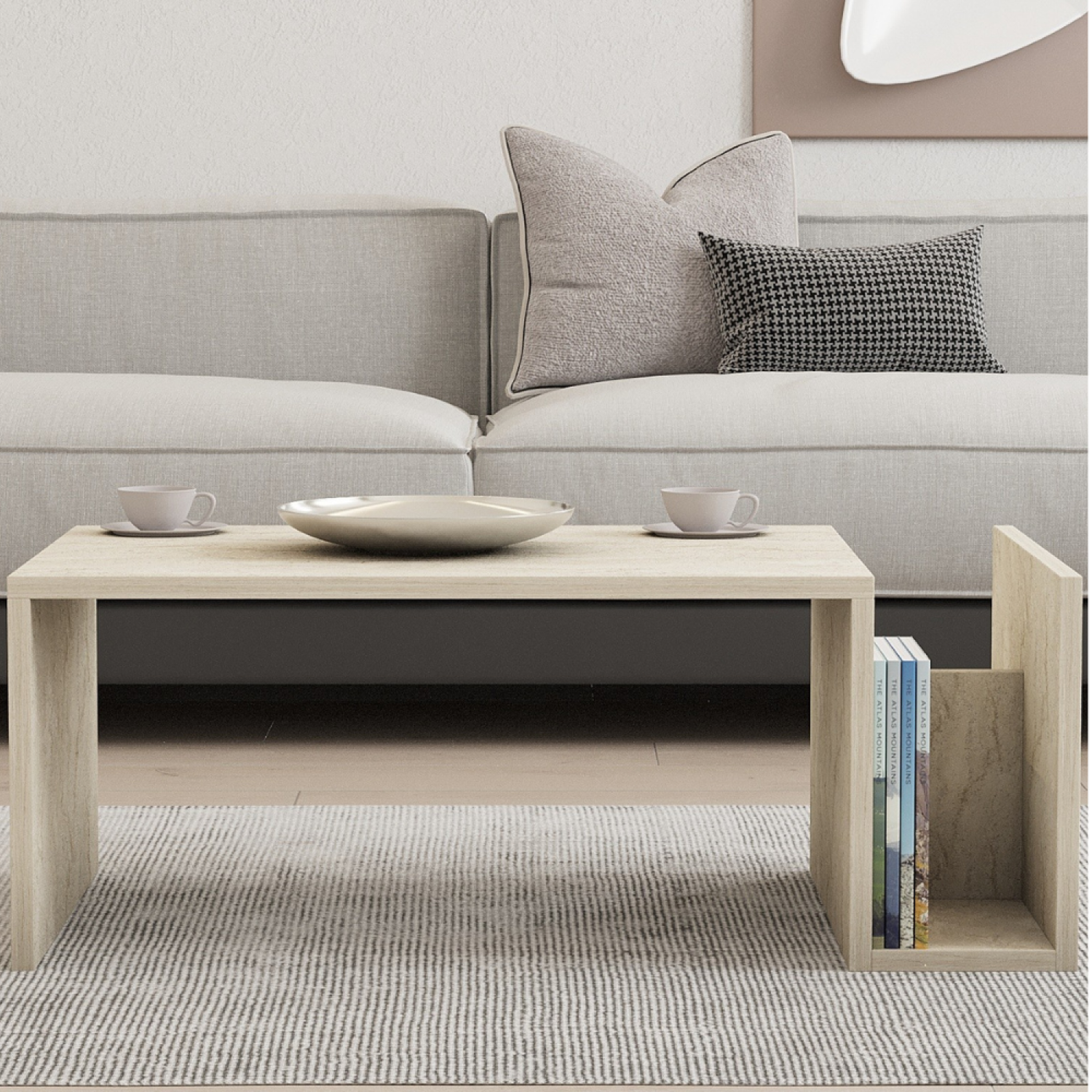 Voir la diapositive 2 : CONCEPT USINE Table basse en bois effet pierre avec porte magazines melmo