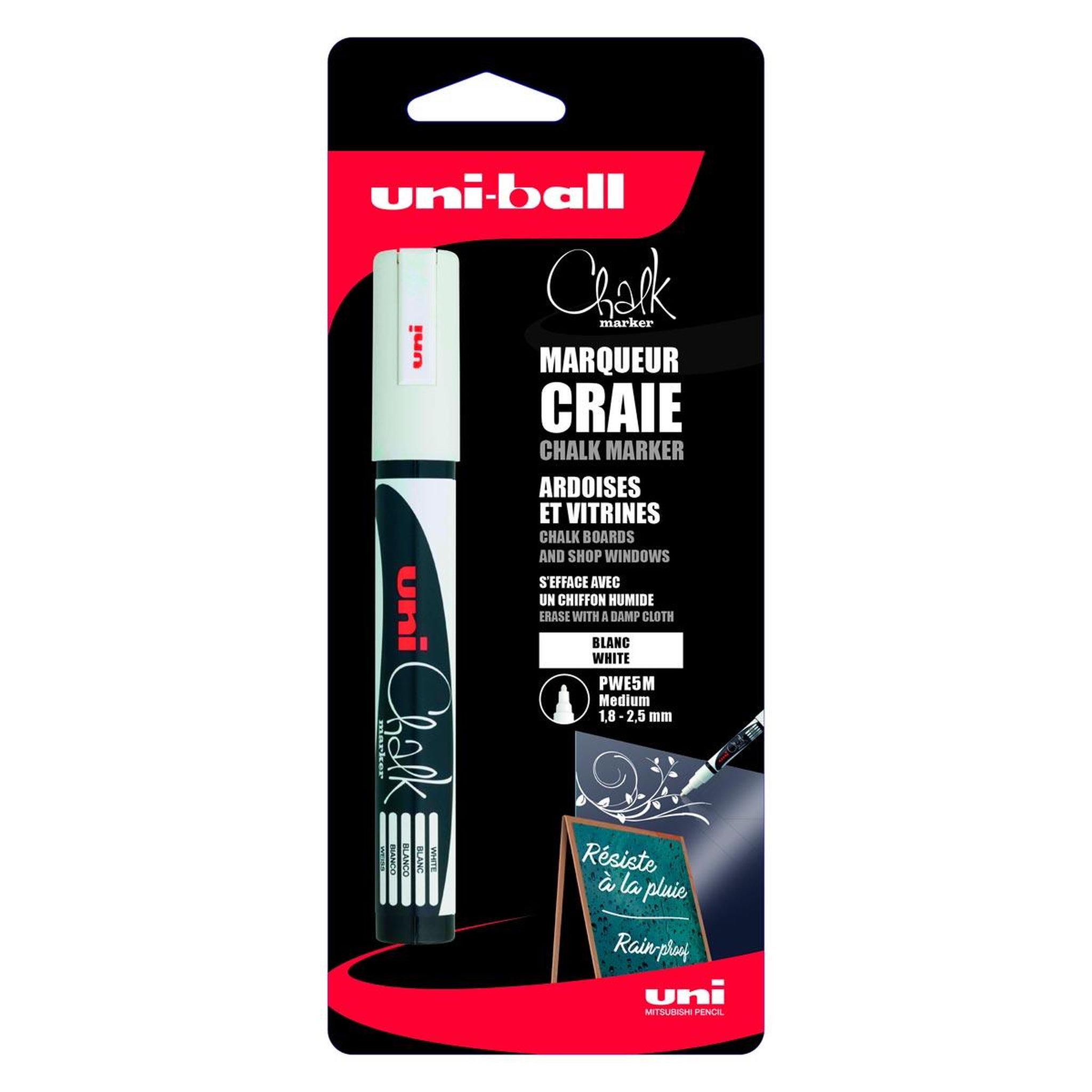 UNI CHALK  Marqueur craie pour ardoides et vitrines pointe moyenne blanc