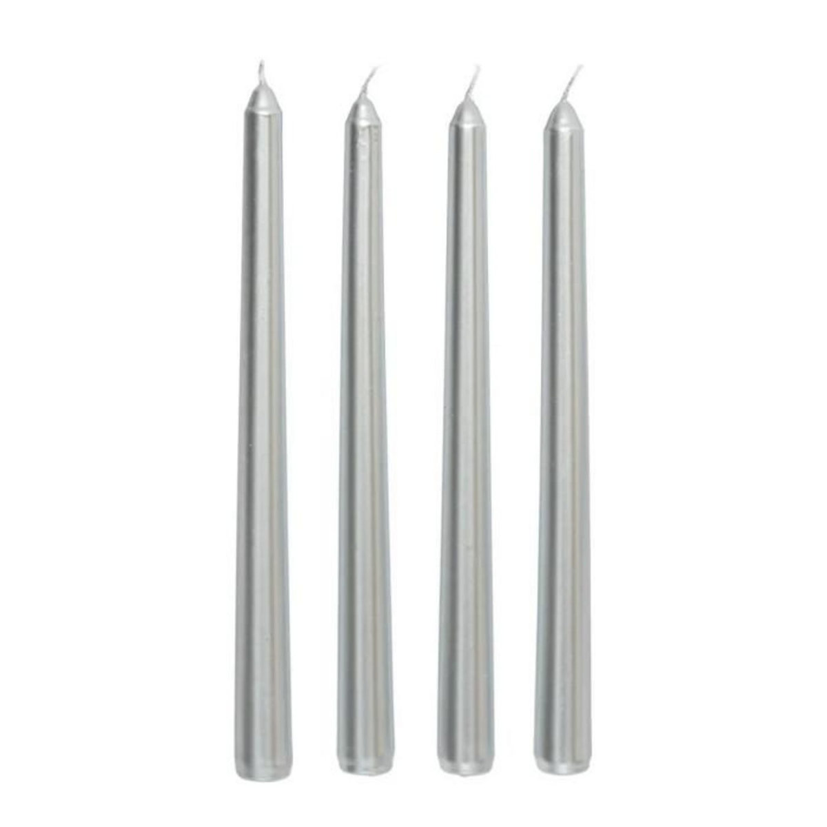 ATMOSPHERA Lot de 4 Bougies Bâton  Satin  25cm Argent