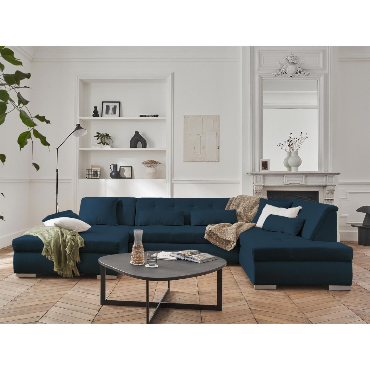 LISA DESIGN Vermont - canapé panoramique d'angle droit - 7 places - convertible - en tissu