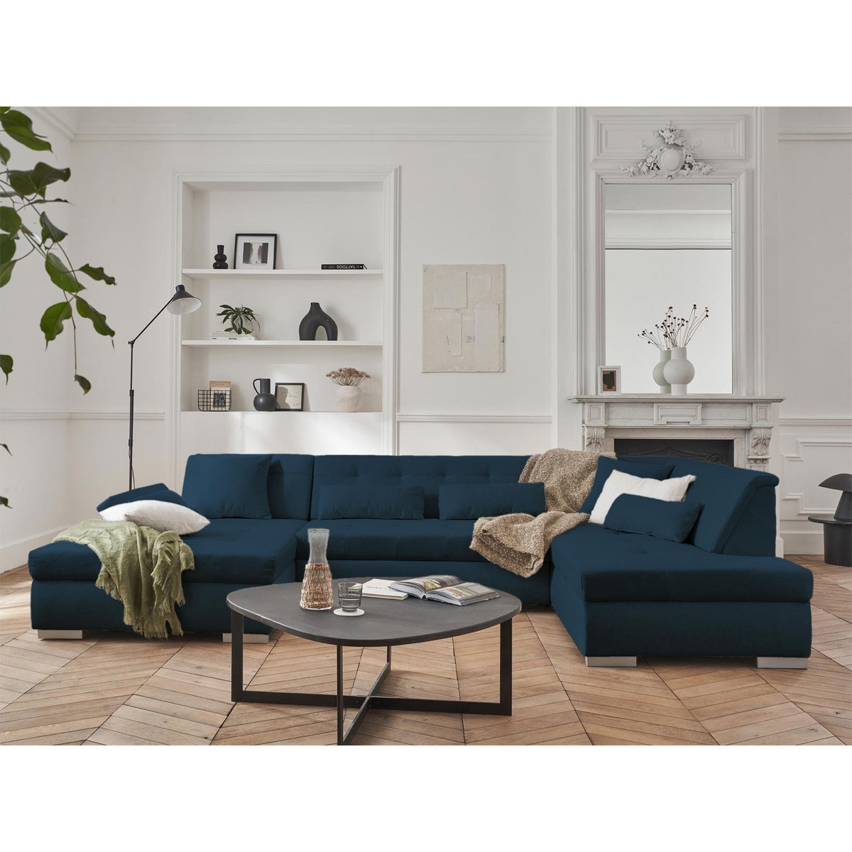 LISA DESIGN Vermont - canapé panoramique d'angle droit - 7 places - convertible - en tissu