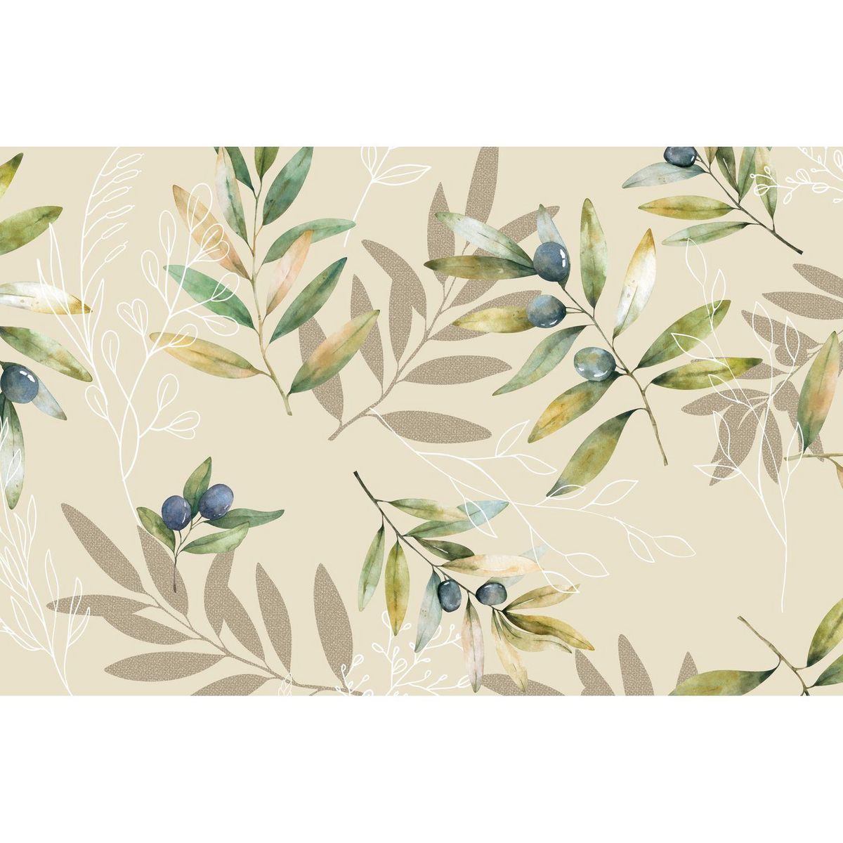 HABITABLE Lot de 2 sets de table motif provençal OLIBA - 28 x 43 cm - Beige et vert