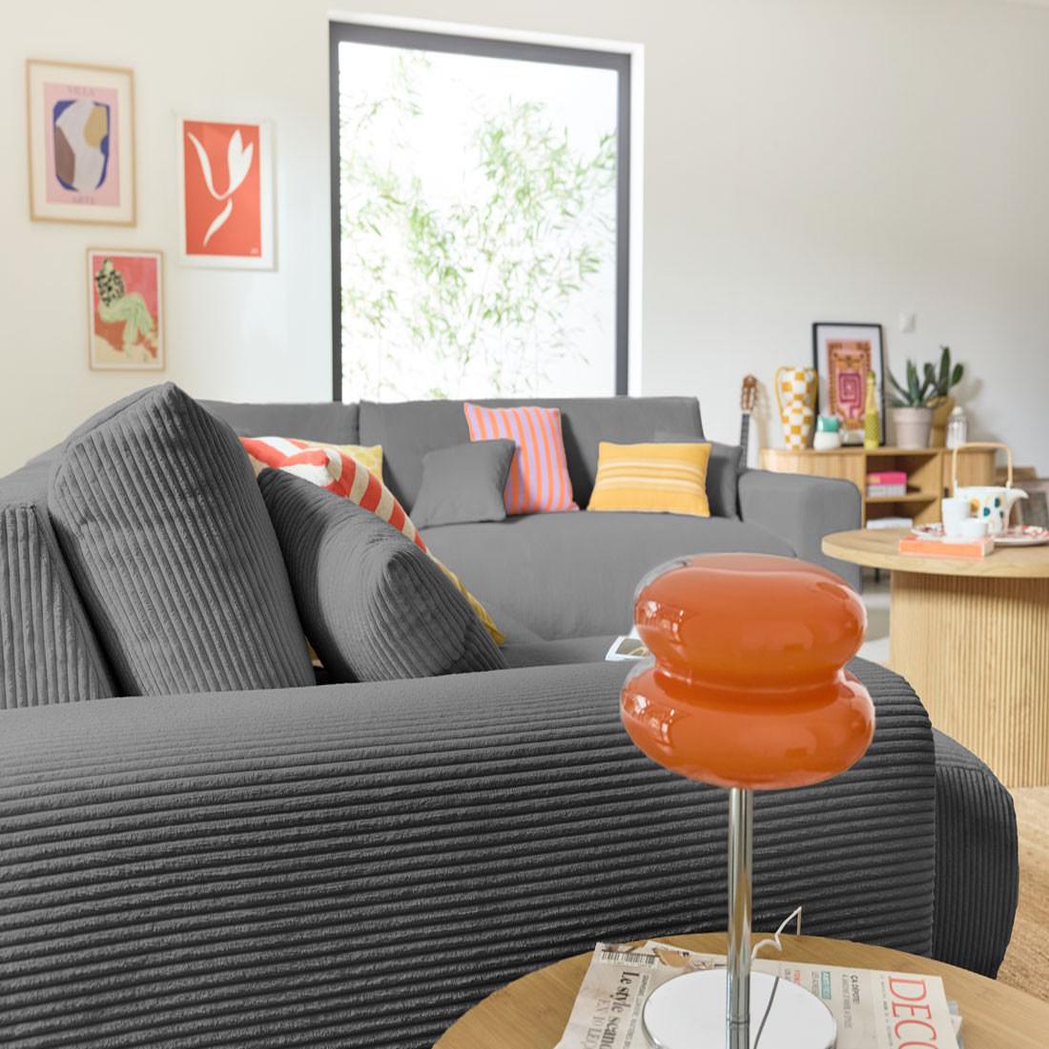 Voir la diapositive 3 : BEST MOBILIER Garance - canapé modulable d'angle droit - 8 places - en velours côtelé