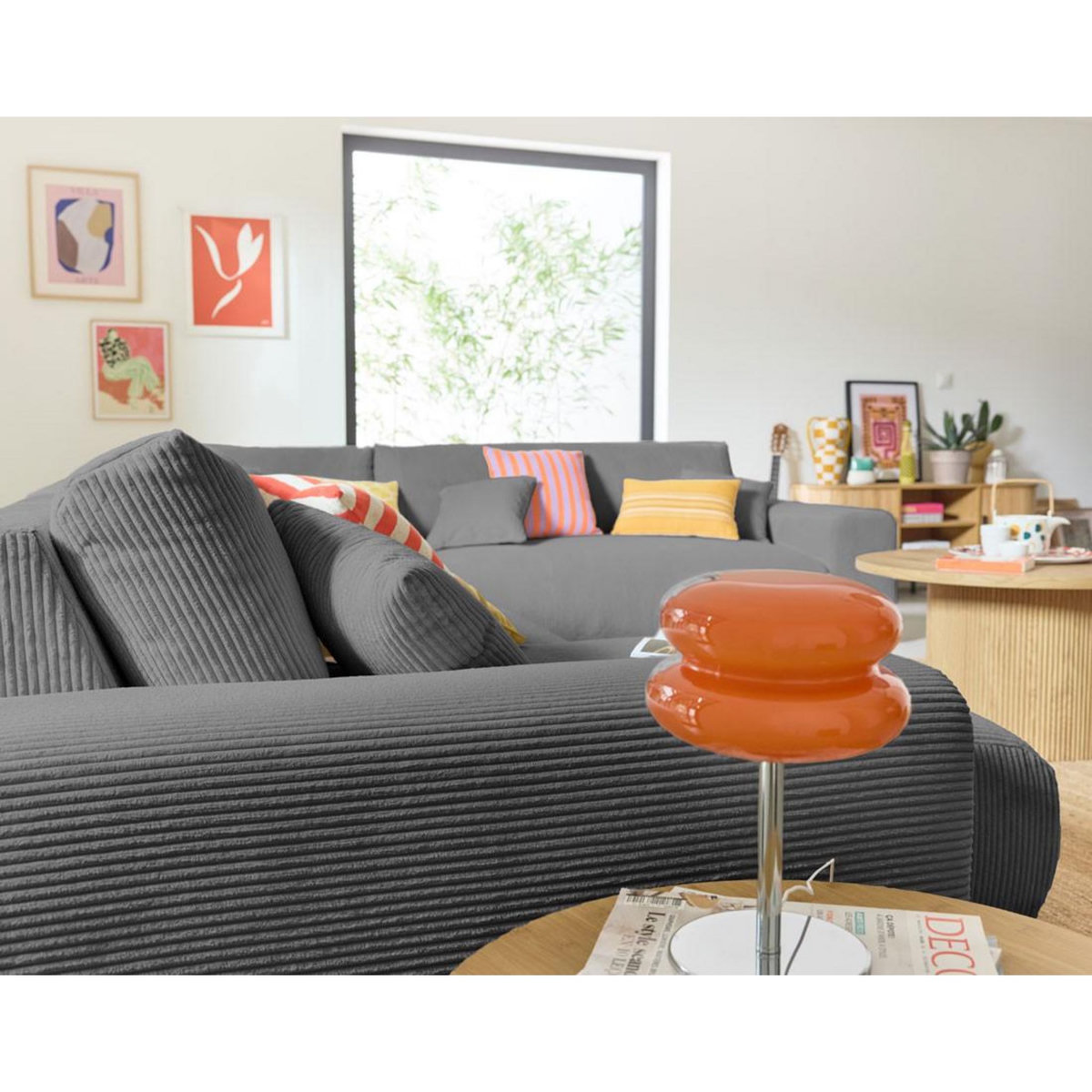 LISA DESIGN Garance - canapé modulable d'angle droit - 8 places - en velours côtelé