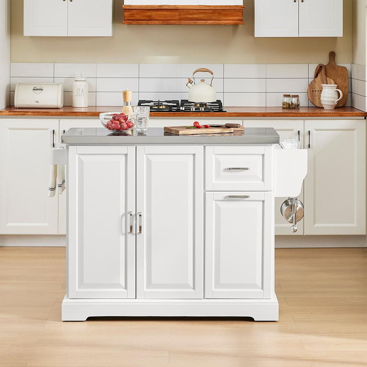 SOBUY SoBuy - Îlot De Cuisine à deux tiroirs - Blanc - 107x46x91cm - Classique - FKW128-ST