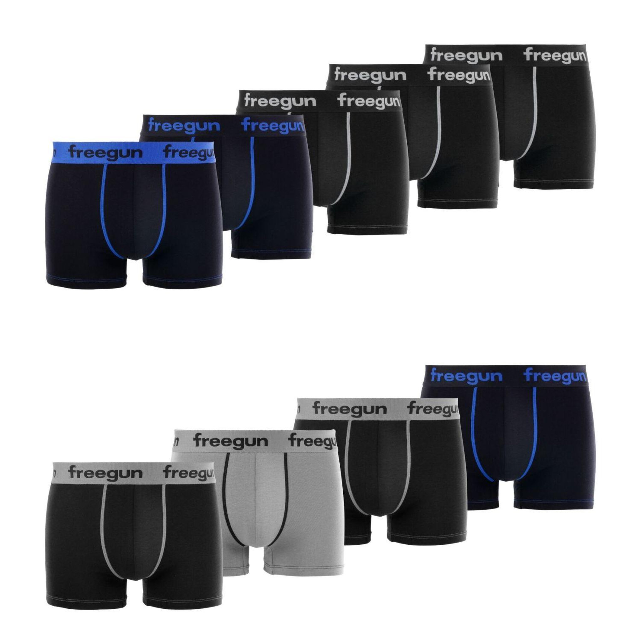Voir la diapositive 1 : FREEGUN Lot de 9 Boxers coton homme E1