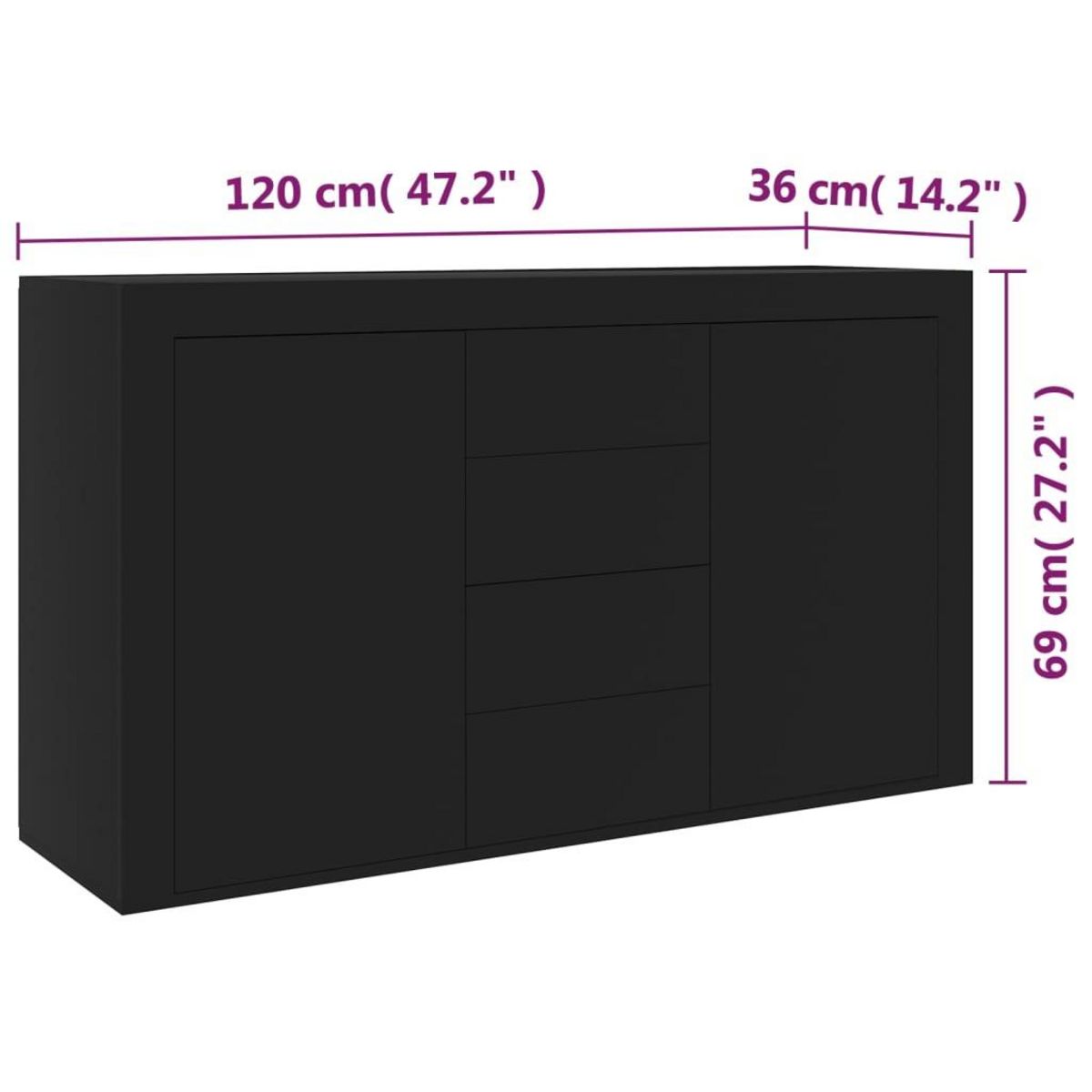 VIDAXL Buffet Noir 120x36x69 cm Bois d'ingenierie
