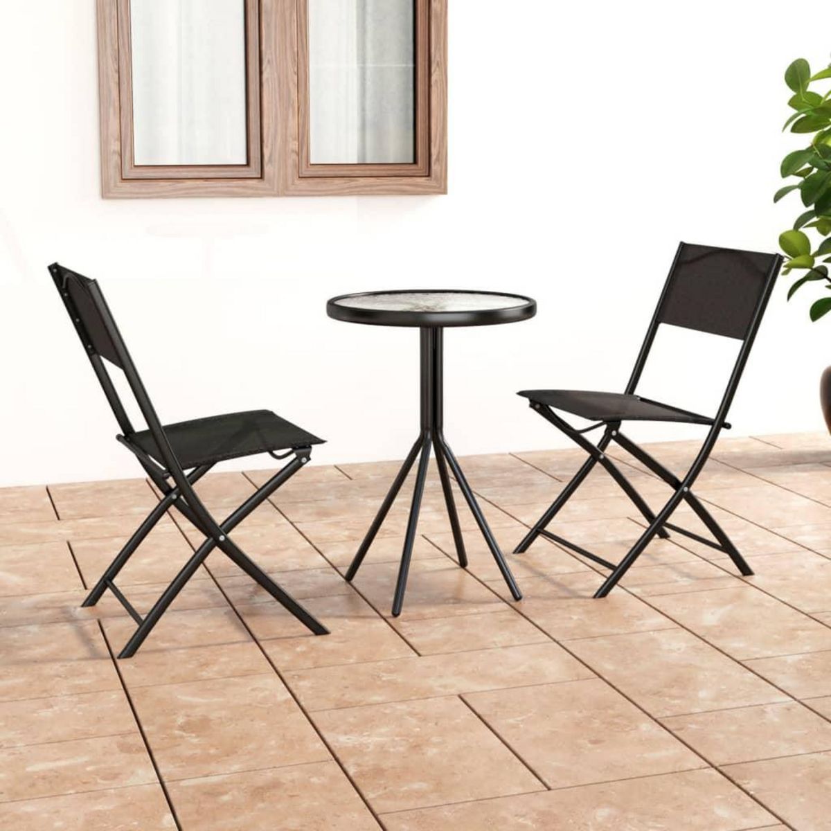 VIDAXL Ensemble de bistro 3 pcs Acier Noir