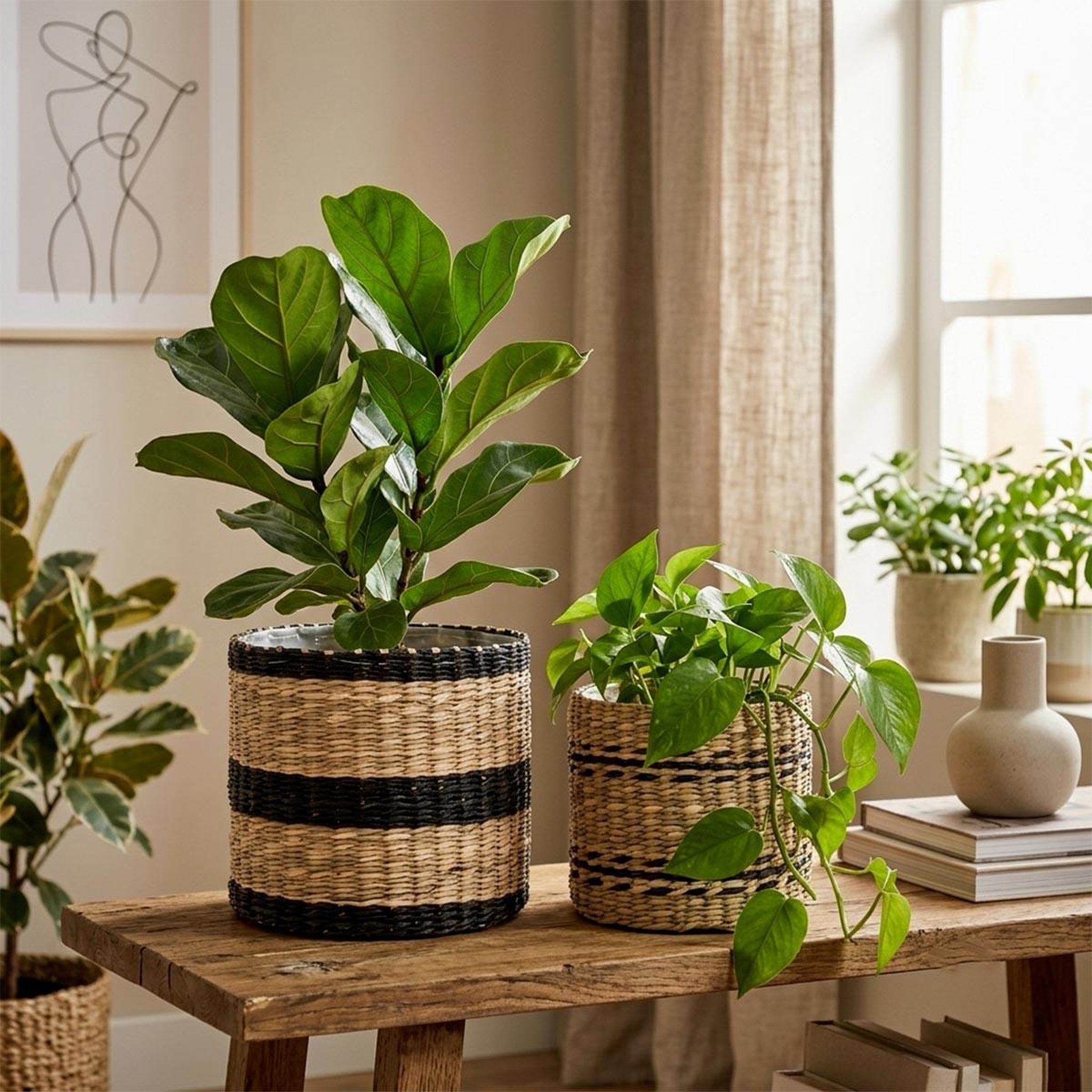 Voir la diapositive 6 : ATMOSPHERA Lot de 2 cache-pots  lumhiv  16cm naturel
