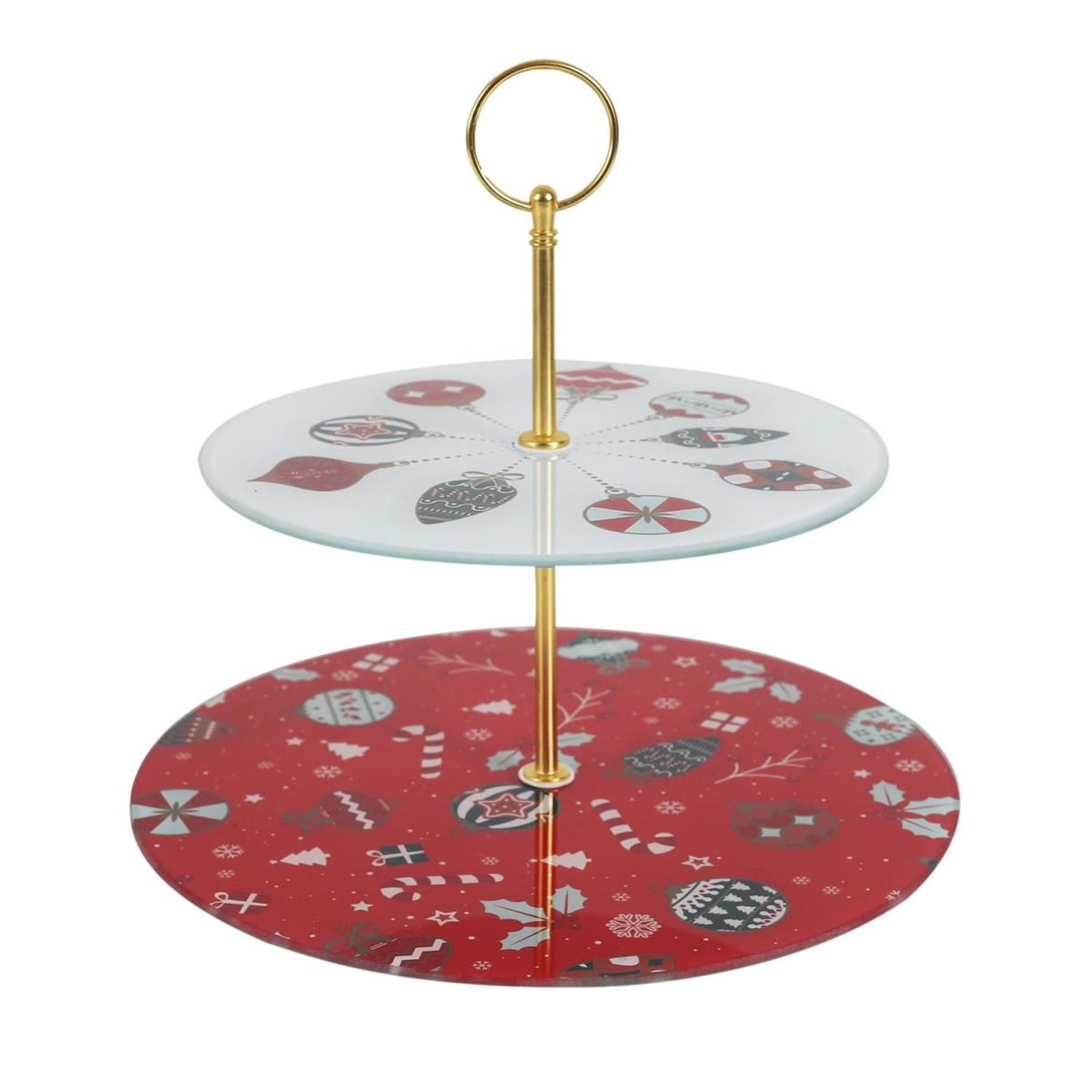 The Home Deco Factory Plateau de présentation 2 étages  noël  25cm rouge