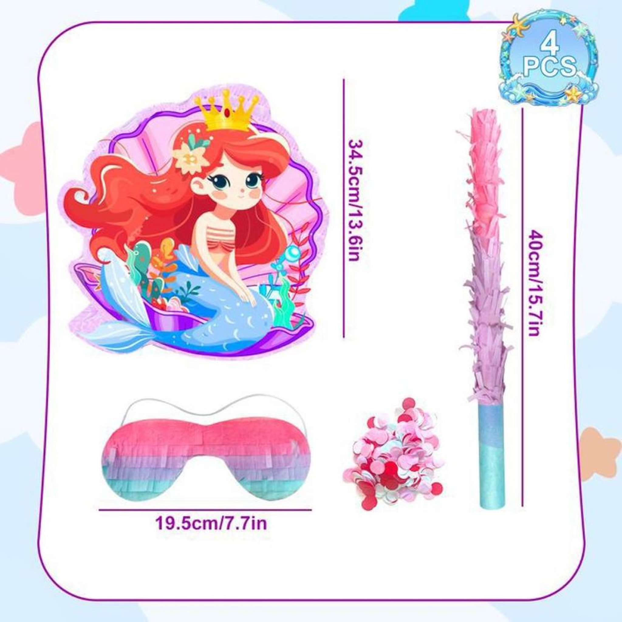 Voir la diapositive 2 : Piñata suspendue sirène multicolore pour enfants, 35,5 cm