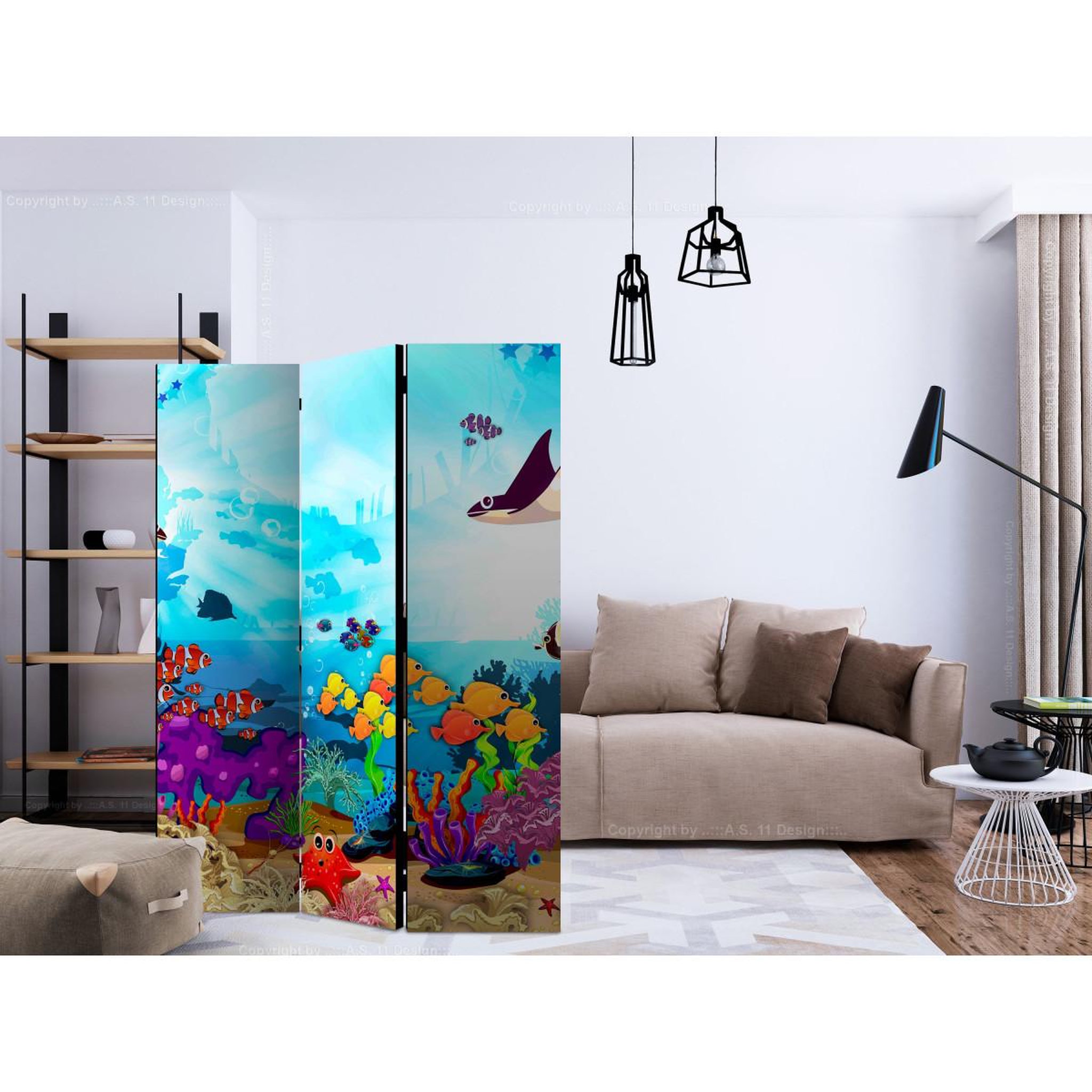 Voir la diapositive 2 : Paris Prix Paravent 3 volets  underwater fun  135x172cm